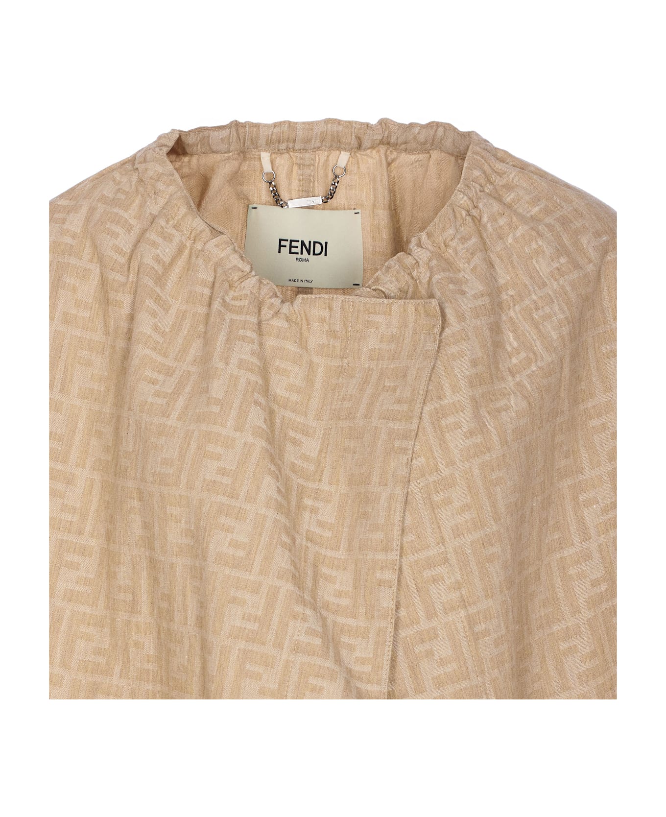 Fendi Ff Logo Denim Jacket - Beige