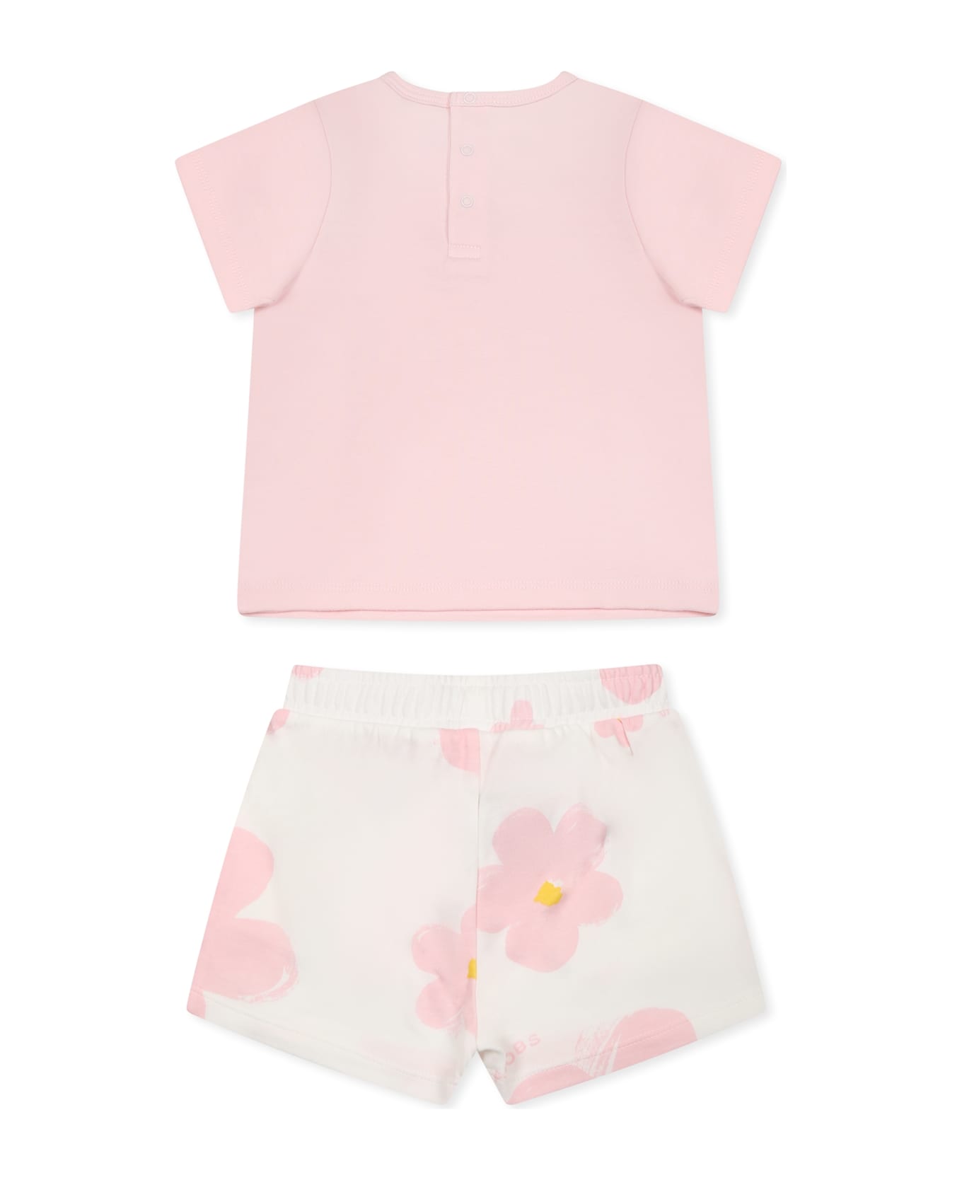 Little Marc Jacobs Pink Suit For Baby Girl With Logo And Flowers - Pink