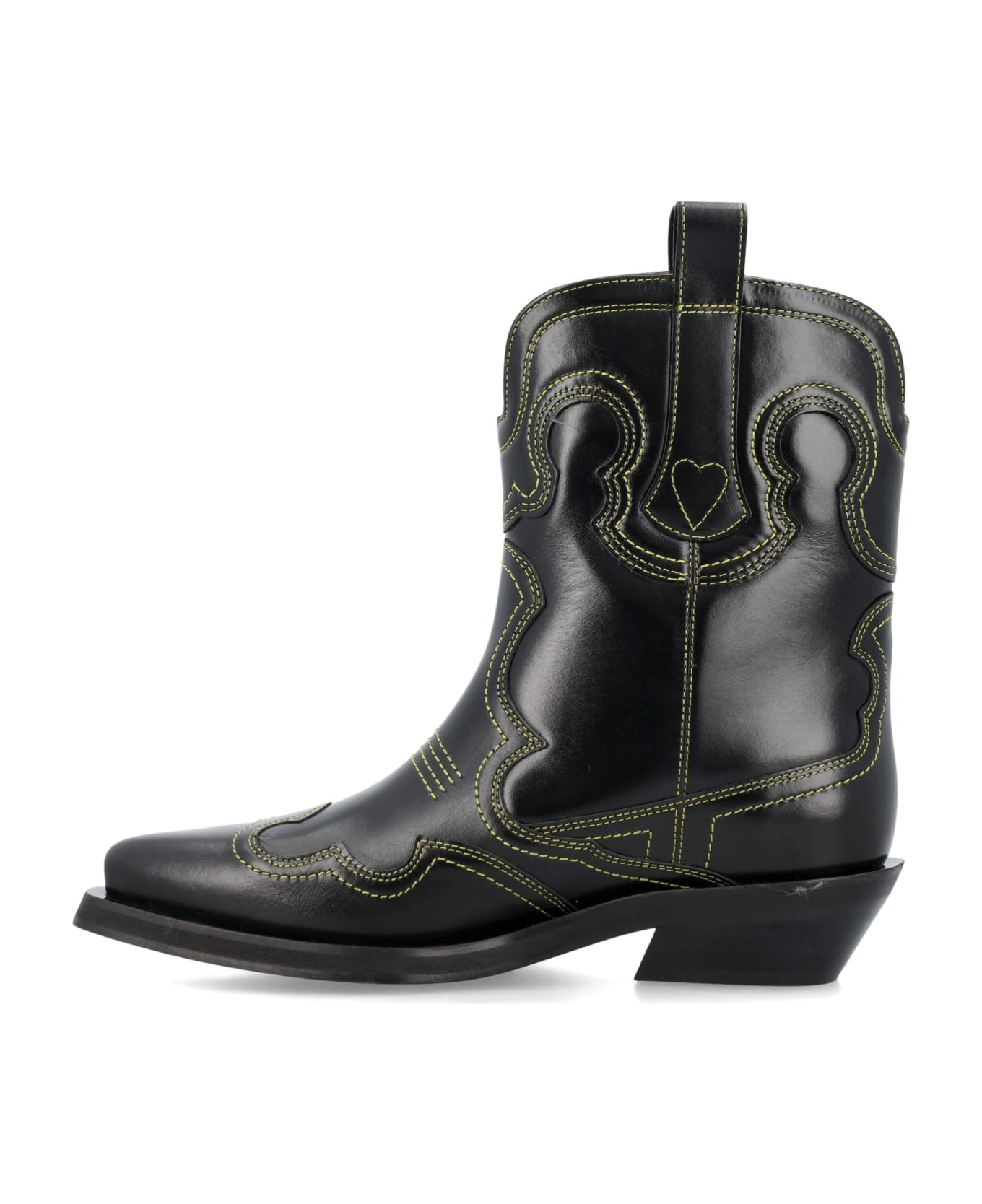 Ganni Embroidered Low Western Boots - BLACK YELLOW