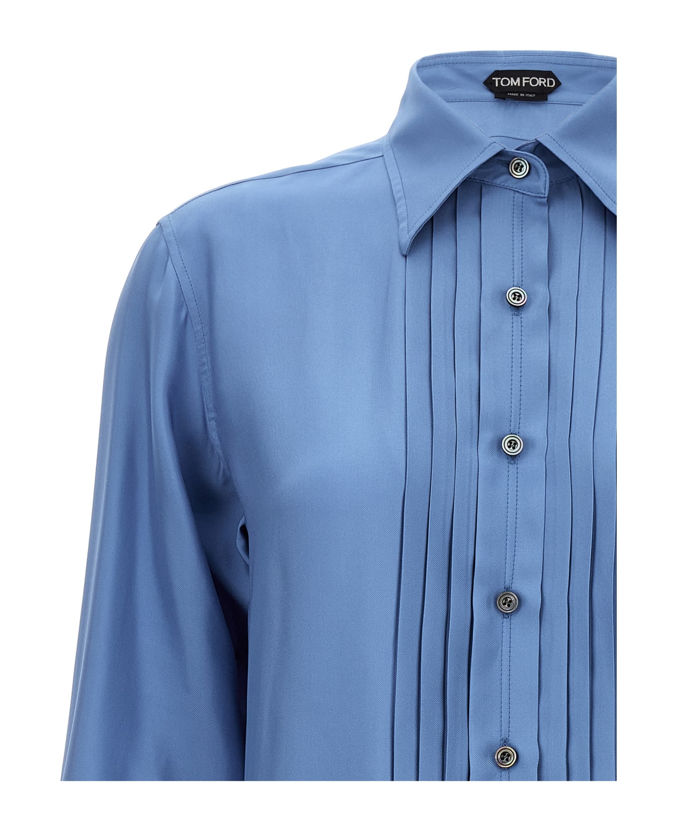 Tom Ford Pleated Plastron Shirt - Light Blue