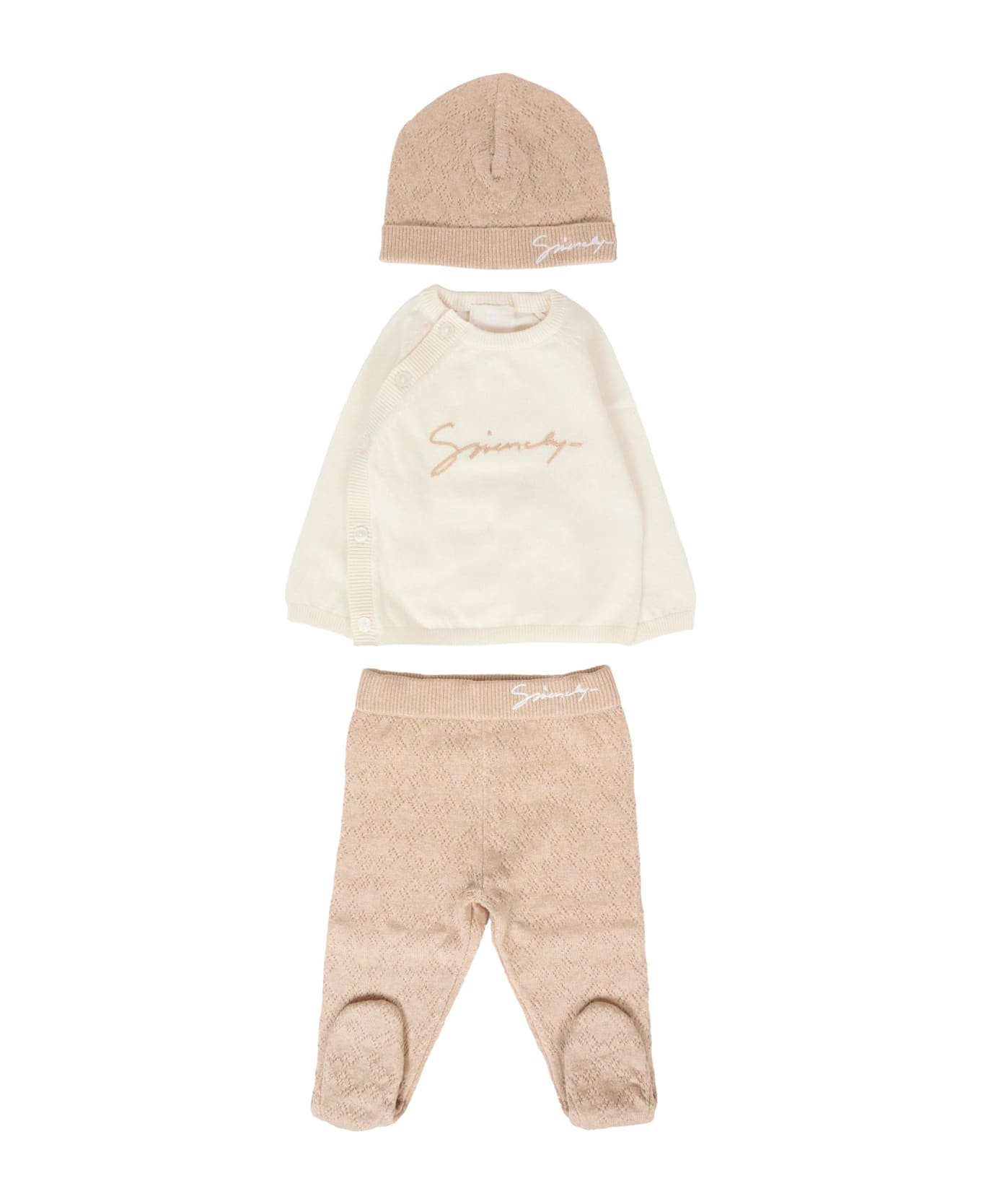 Givenchy Beige Newborn Set For Babykids With Logo - Beige