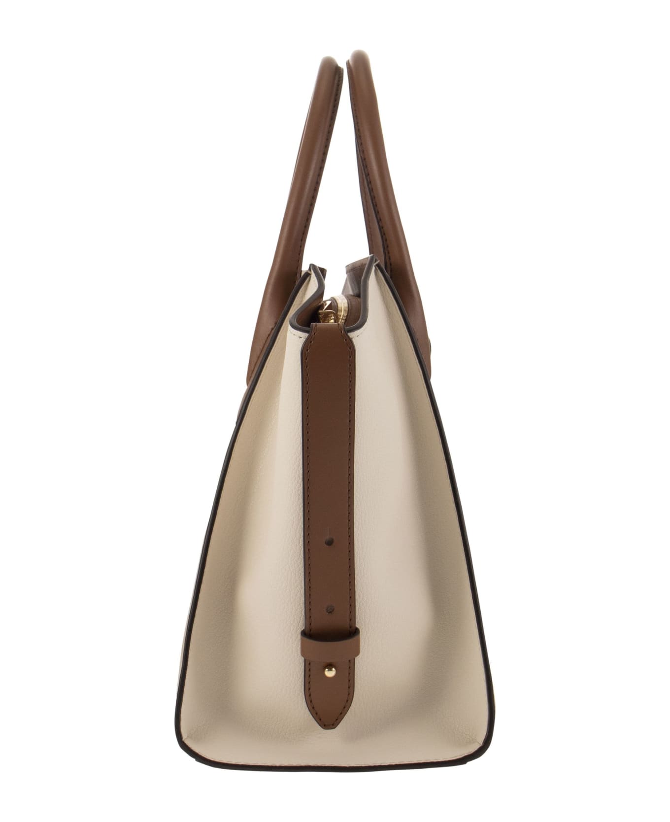 Michael Kors Avril - Colour-block Grained Leather Handbag With Zip - Camel/ivory