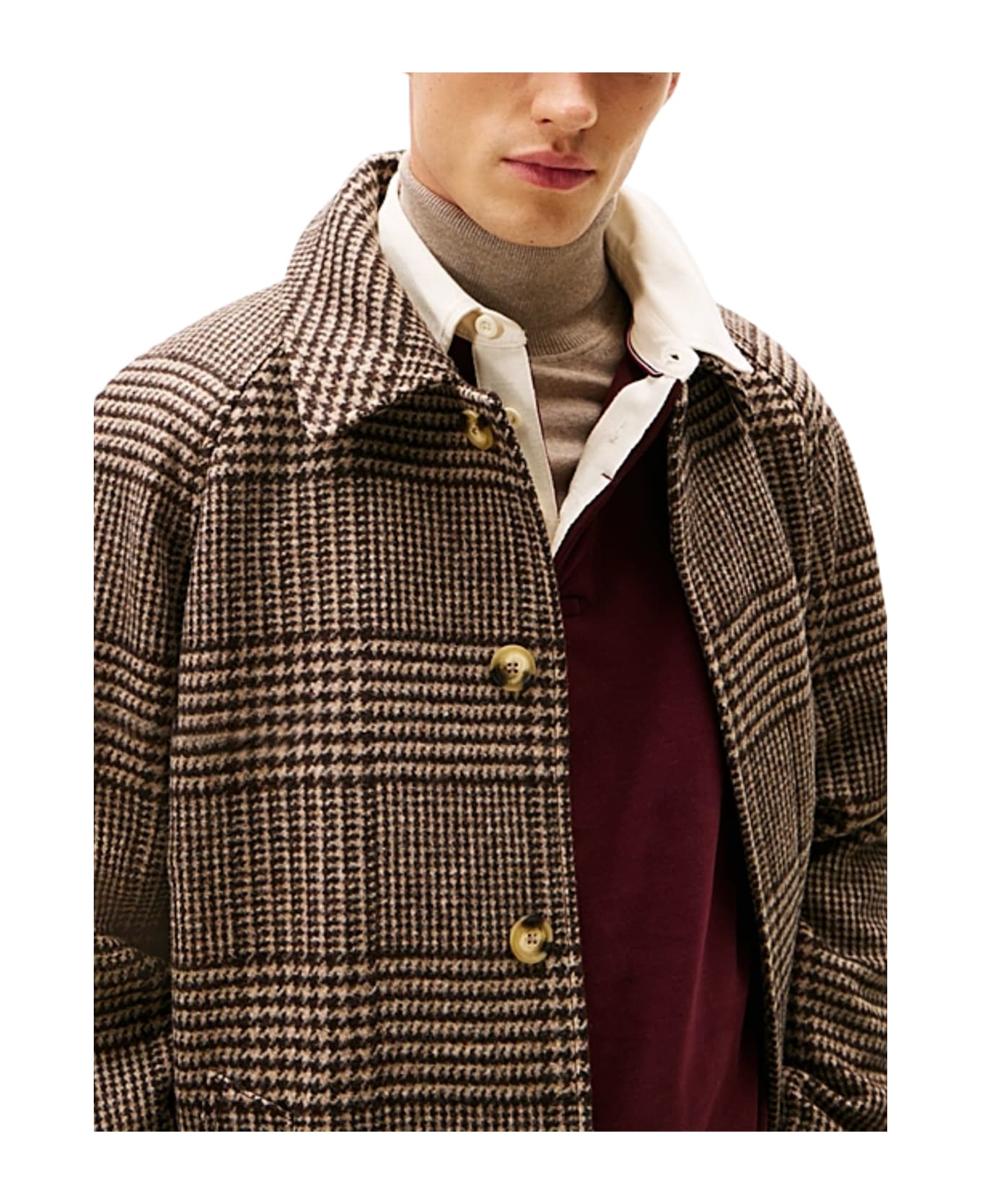 Tommy Hilfiger Checked Wool Coat - Brown
