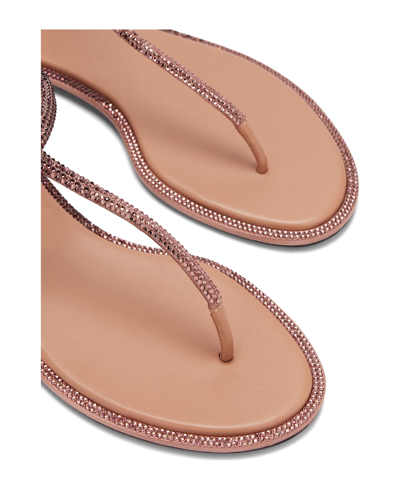 René Caovilla Antique Pink Diana Low Jewel Sandals - Pink