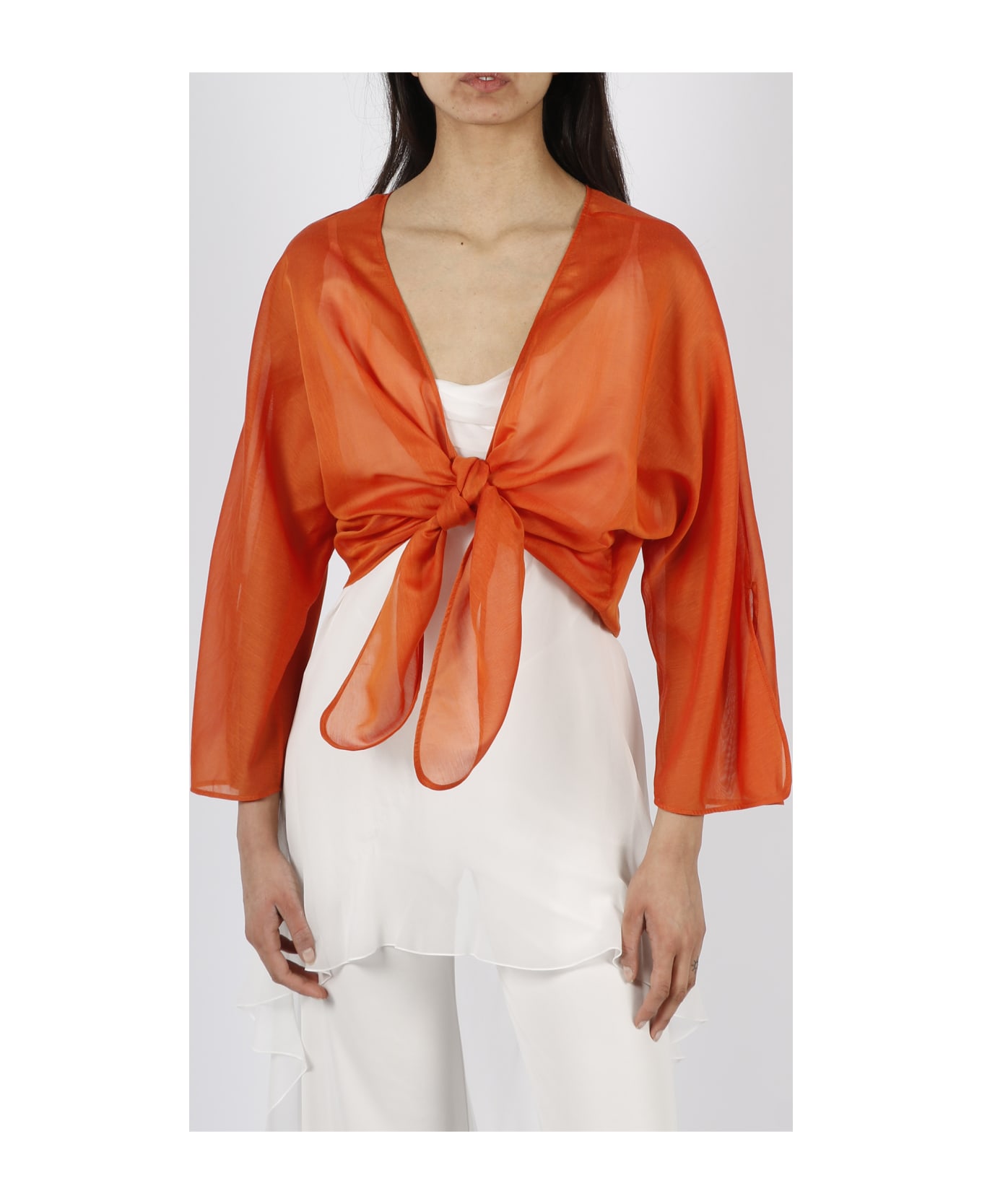 Alberta Ferretti Cotton Silk Knot Shirt - Yellow & Orange カーディガン