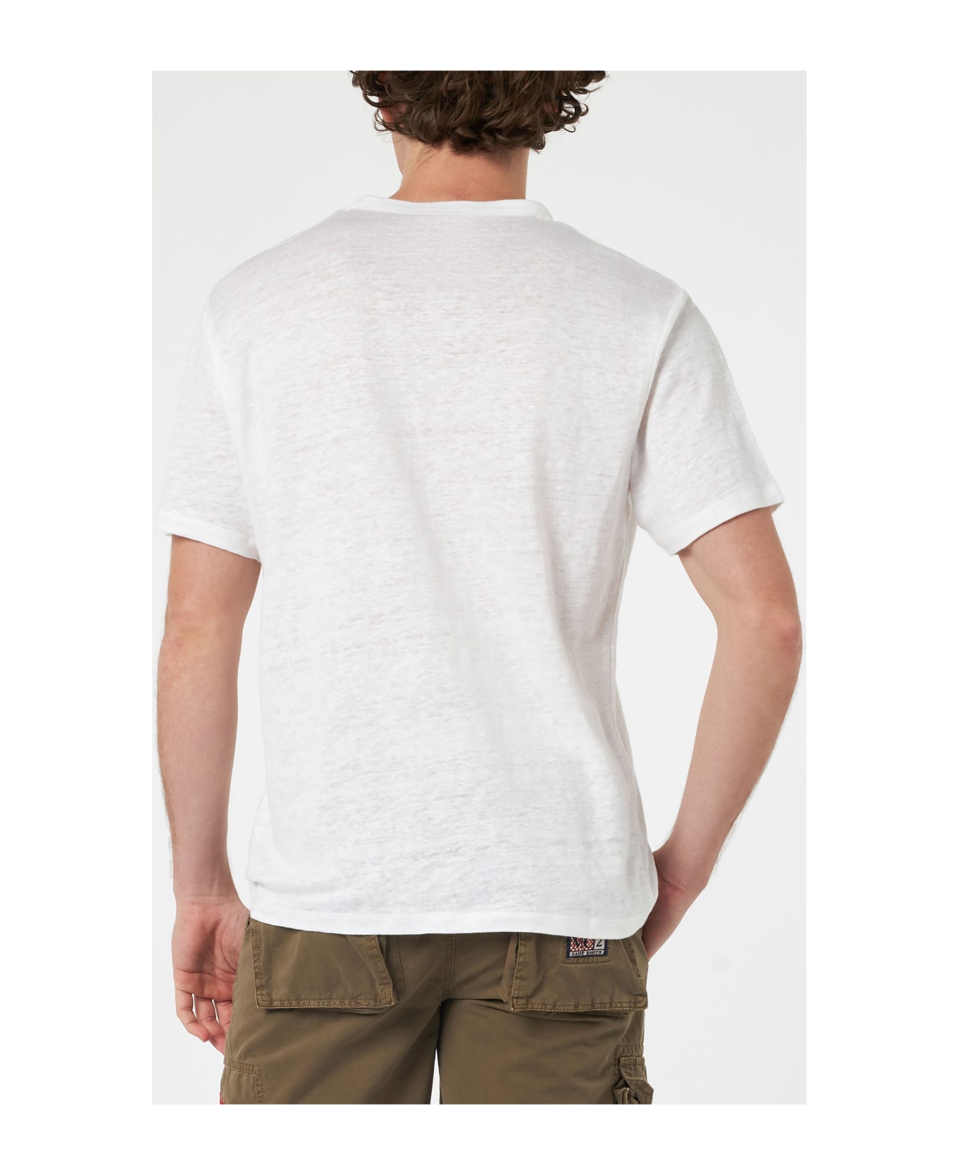 MC2 Saint Barth Man Linen Jersey T-shirt Ecstasea With Printed And Embroidered Pocket - WHITE