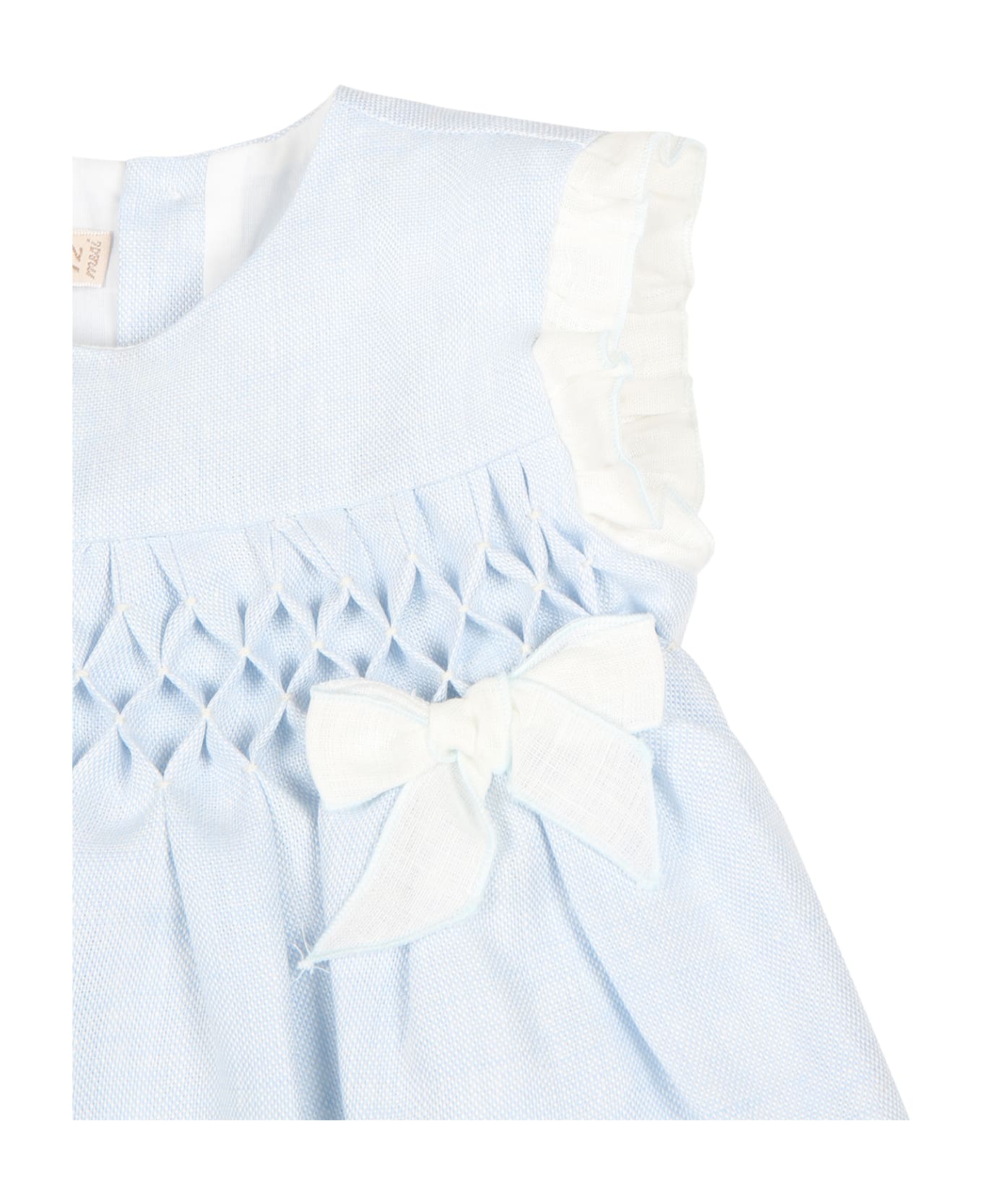 La stupenderia Light Blue Dress For Baby Girl With Bows - Light Blue