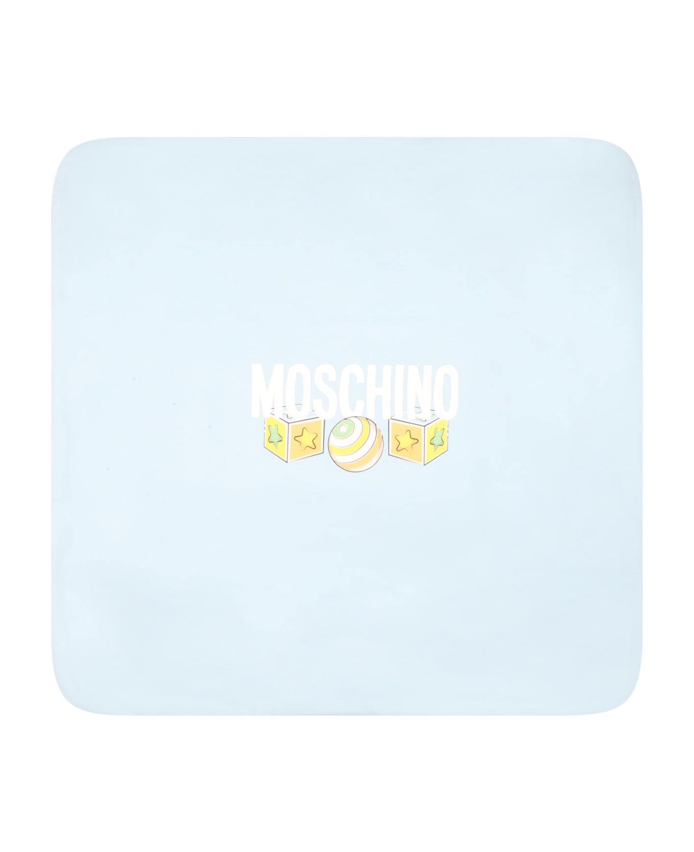 Moschino Light Blue Blanket For Baby Boy With Teddy Bear And Logo - Light Blue