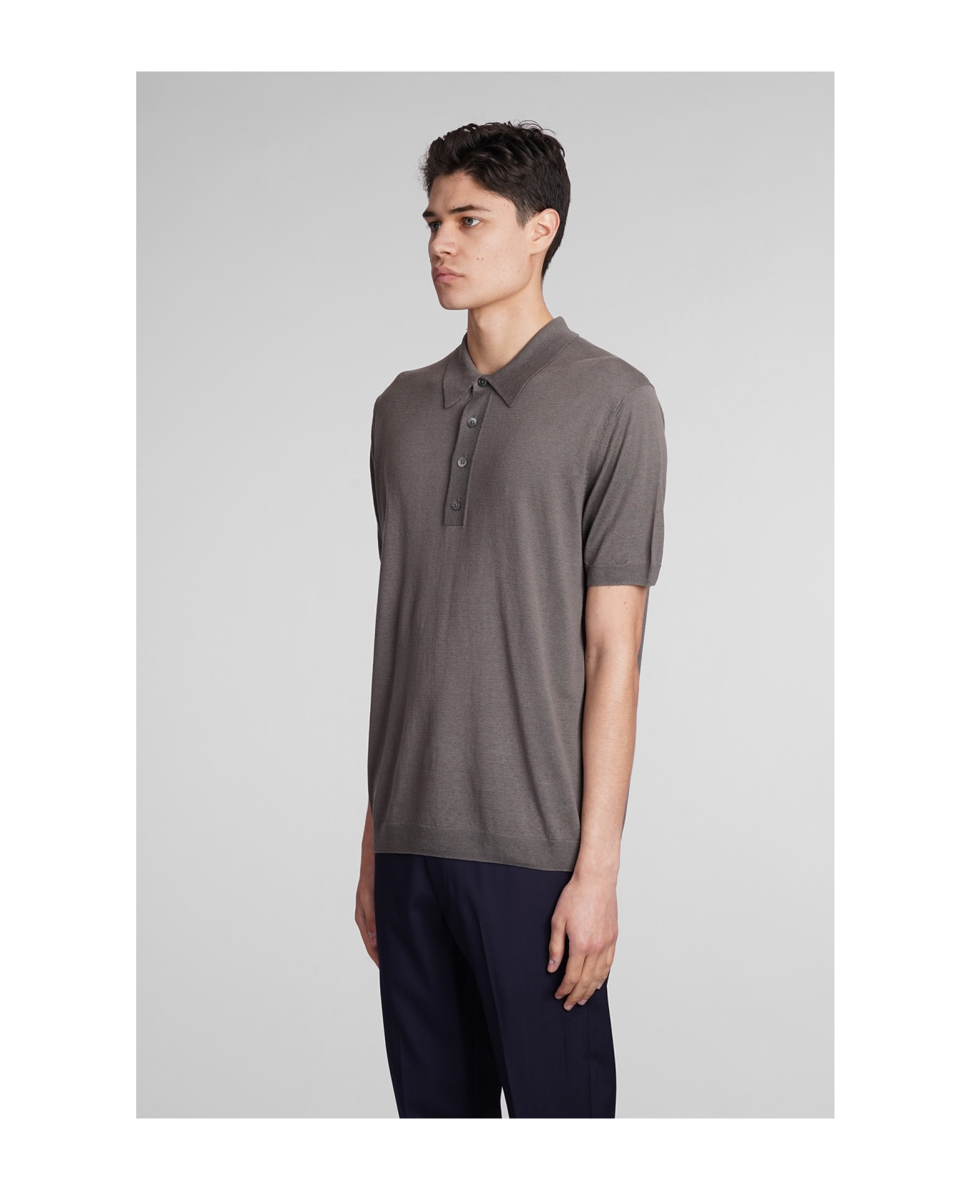 Low Brand K148 Polo In Grey Silk And Linen - grey ポロシャツ