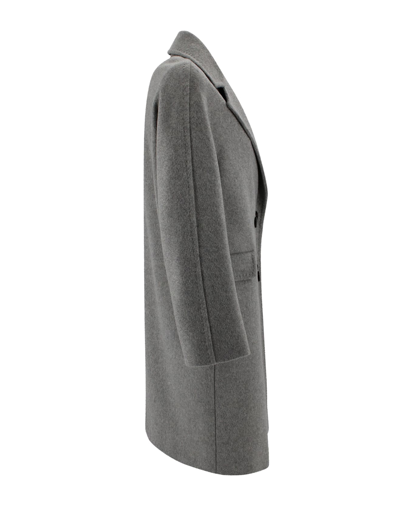 Max Mara Studio Double-breasted Coat In Cashmere, Alpaca And Wool - Light Grey