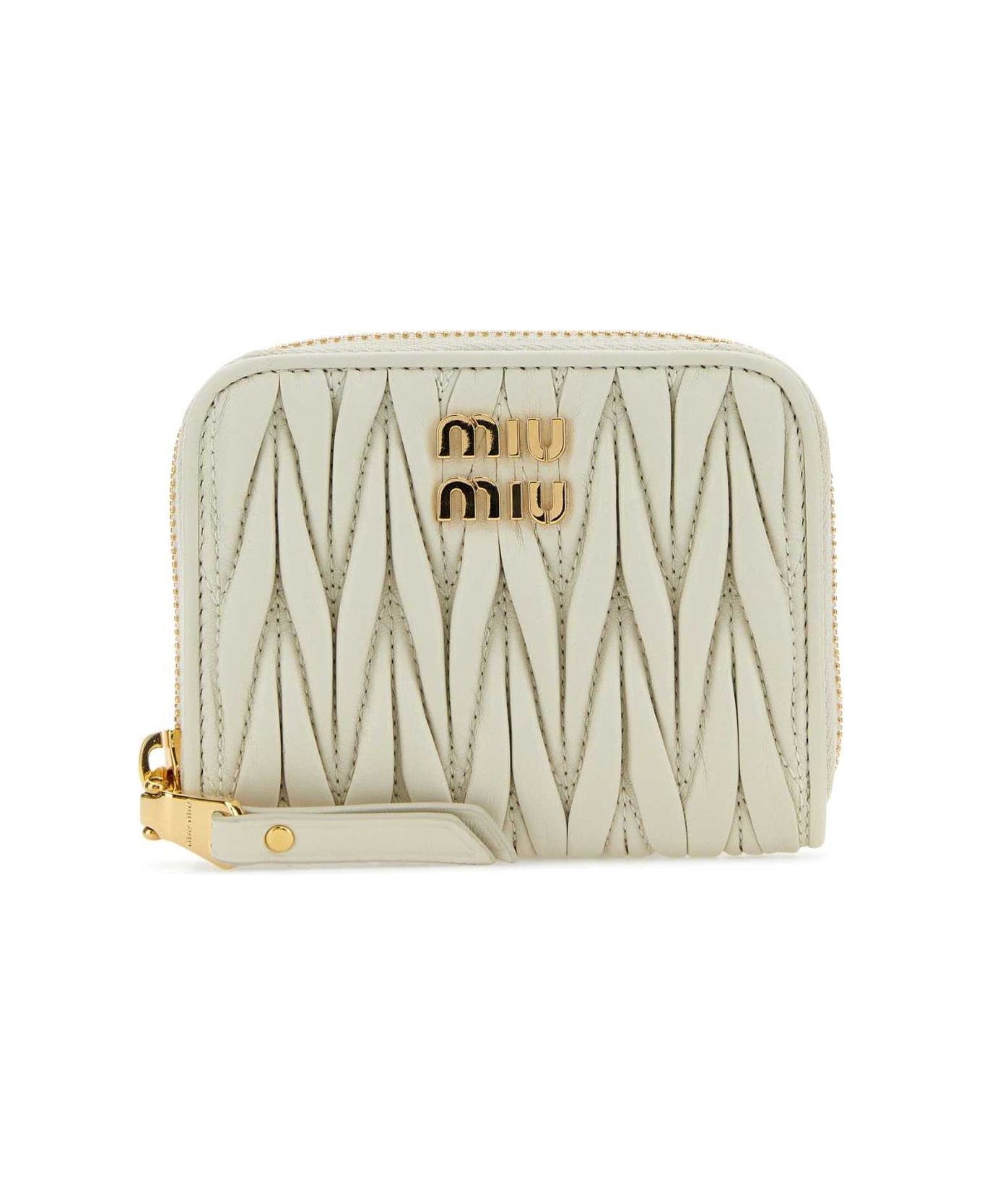 Miu Miu Logo Lettering Zip-around Wallet - Bianco