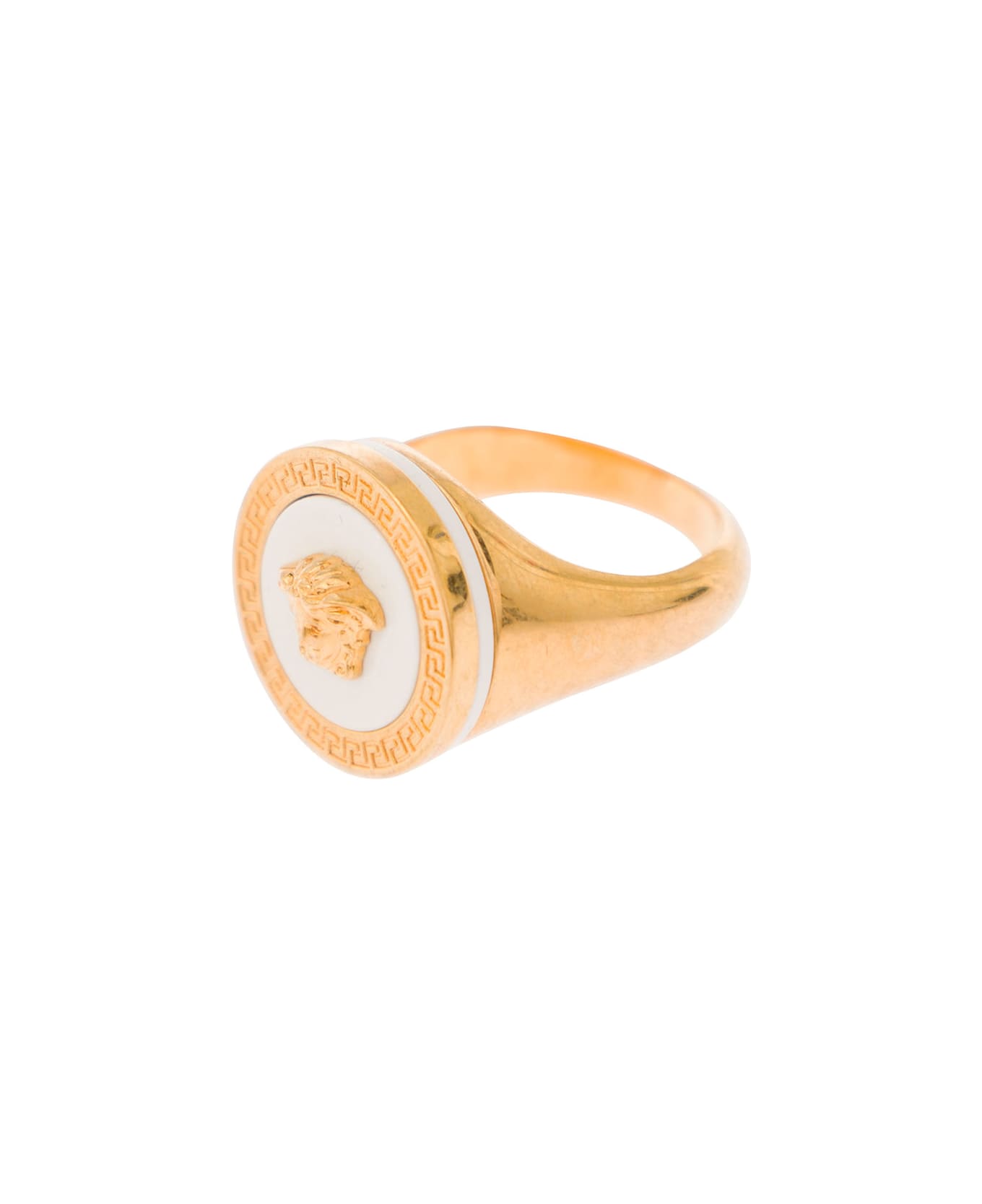 Versace Gold-colored Ring With Medusa Detail And Greca Motif In Metal Man - ORO TRIBUTE-BIANCO リング