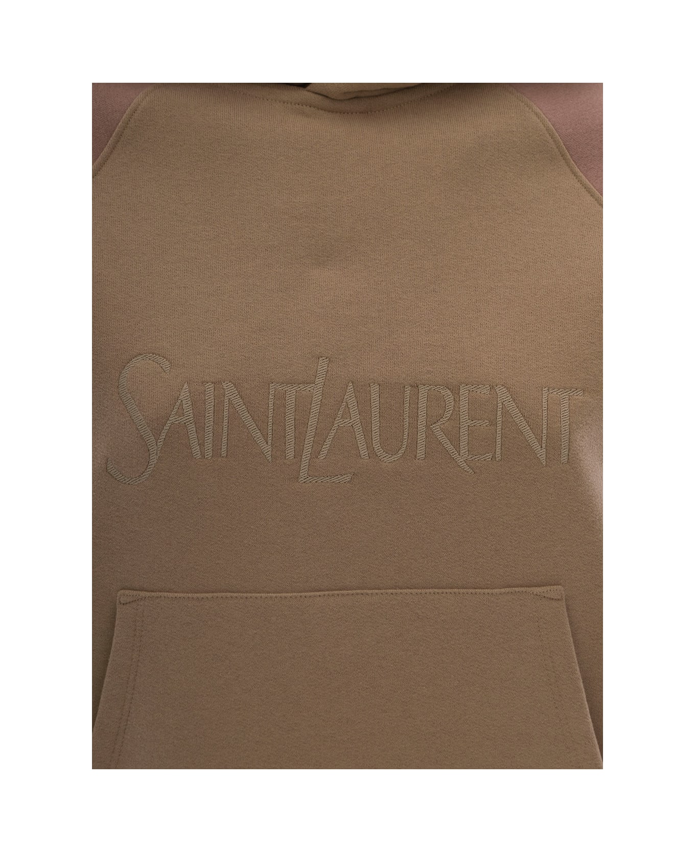 Saint Laurent Sweatshirt With Hood And Embroidered Logo - Nude & Neutrals