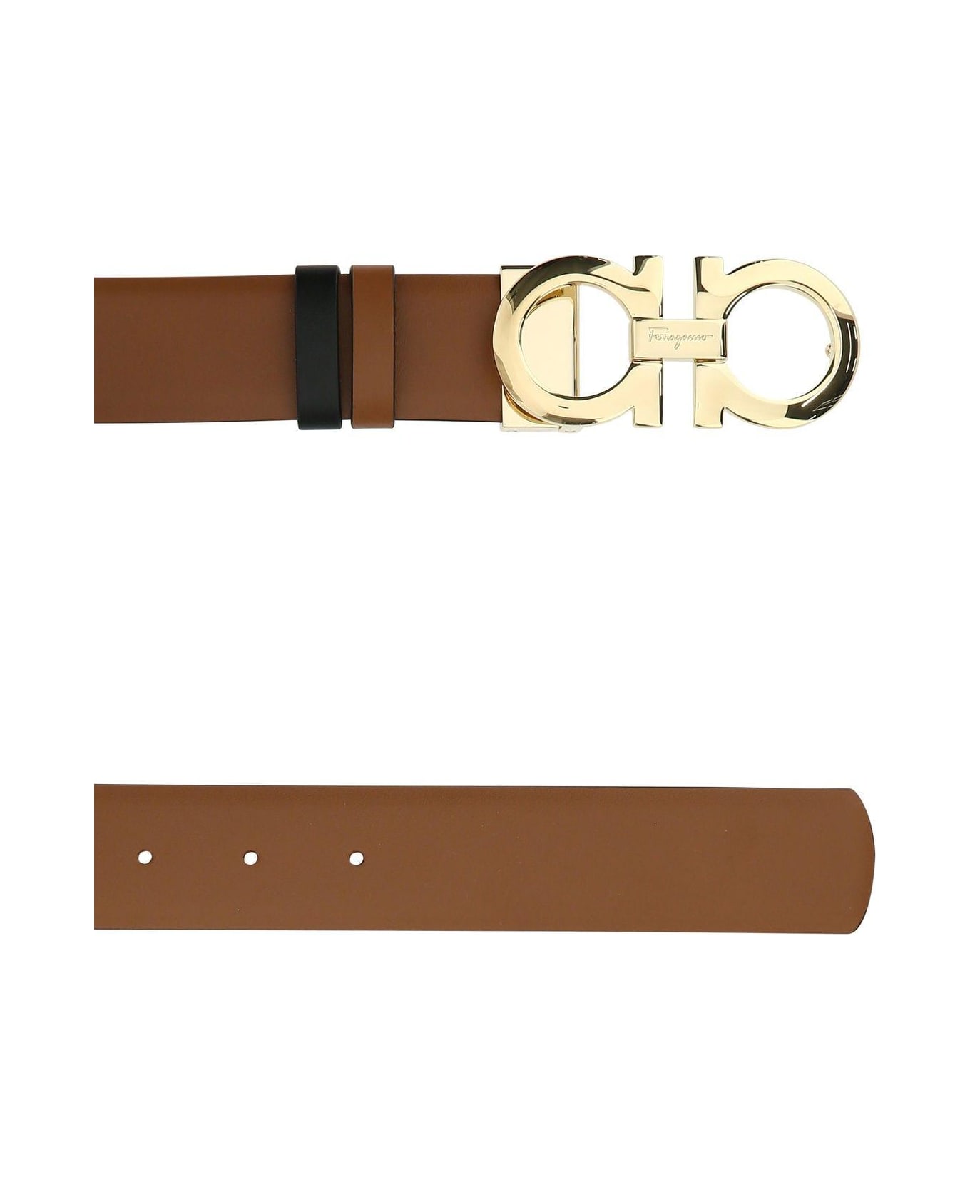 Ferragamo Caramel Leather Reversible Belt - Sella Nero ベルト