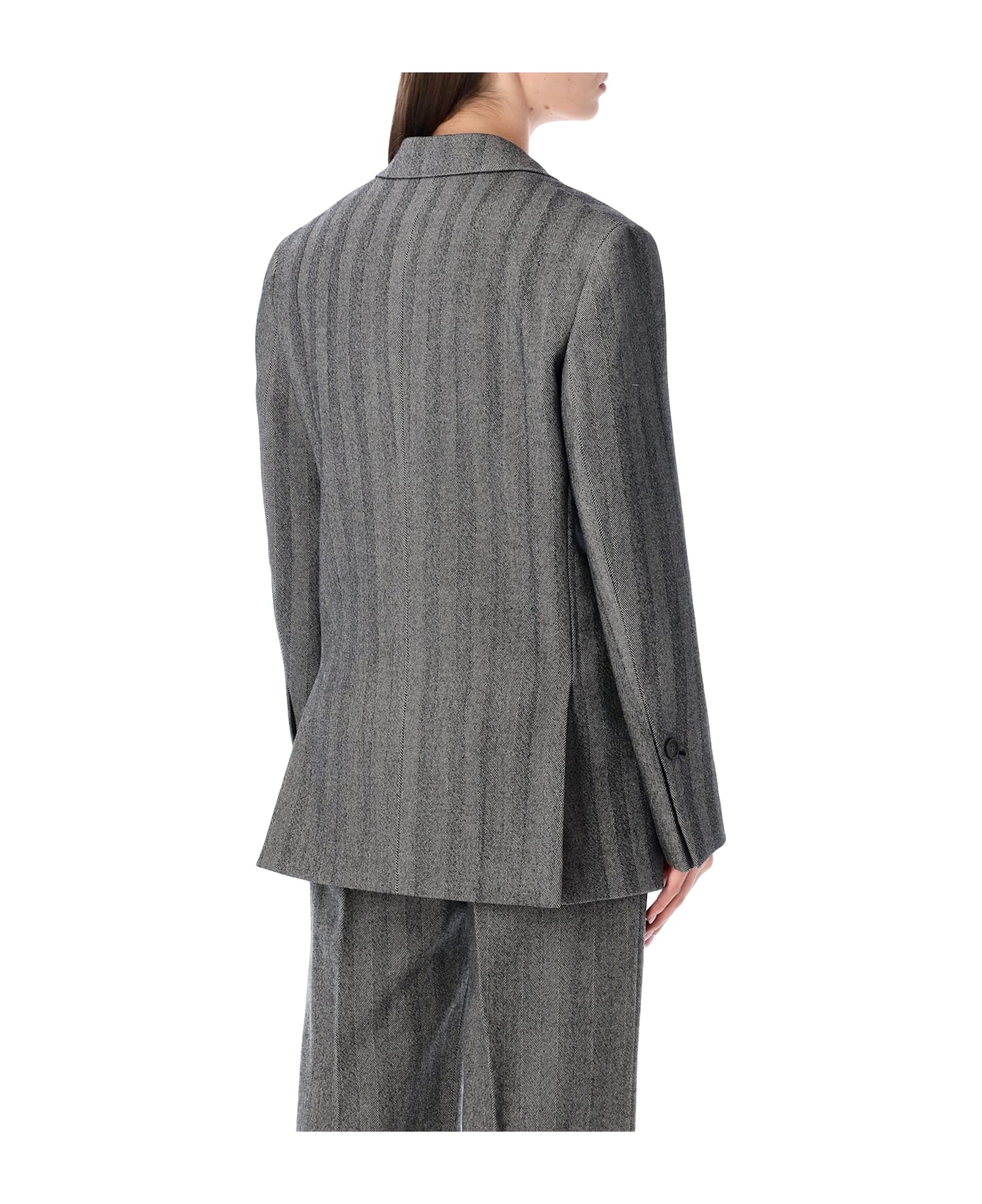 Ferragamo Oversized Double-breasted Chevron Wool Blazer - NERO WHITE