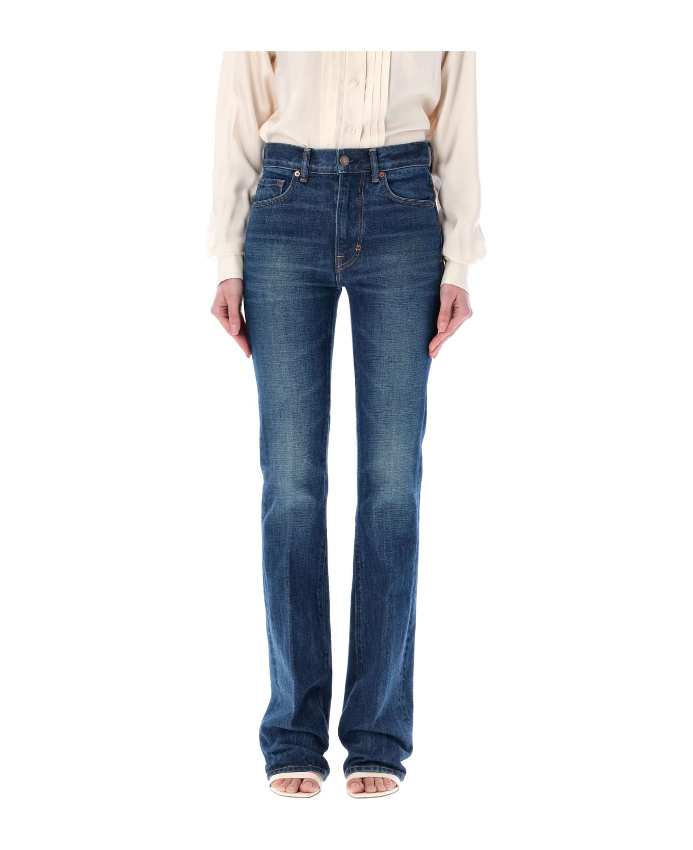 Tom Ford Stone Washed Denim Flared Jeans - MID BLUE