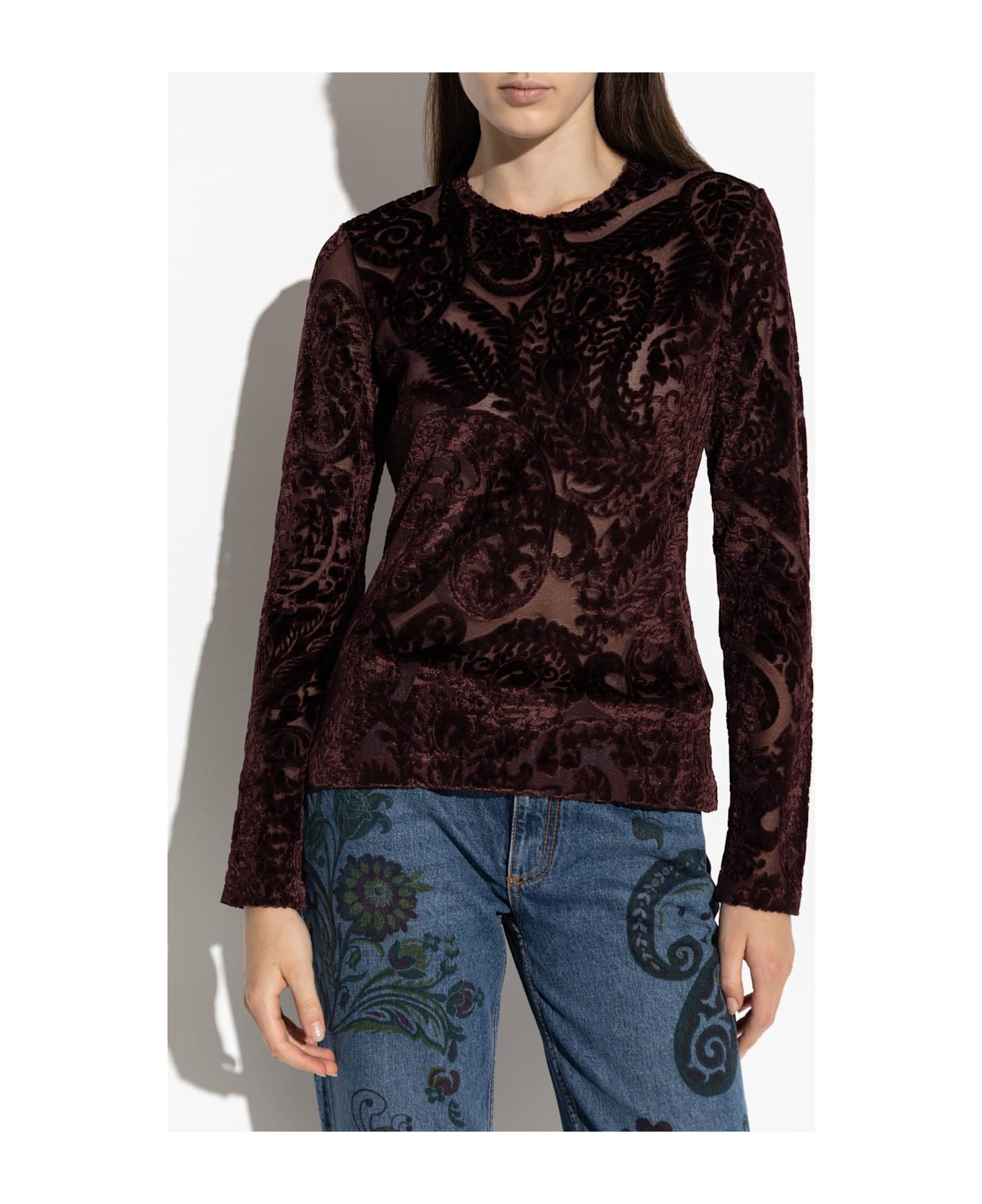 Etro Top With A Velvet Pattern - Burgundy