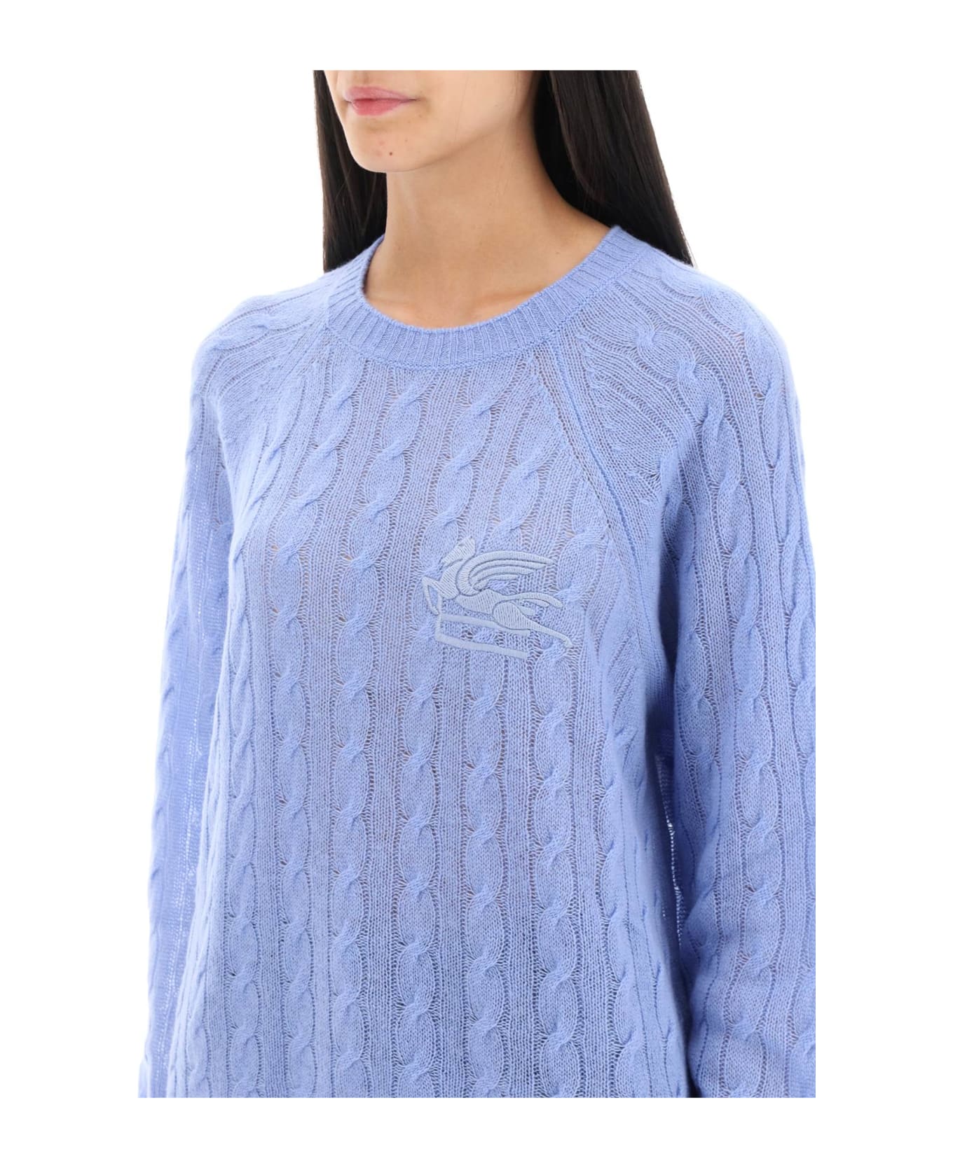Etro Cashmere Sweater With Pegasus Embroidery - LIGHT BLUE (Light blue)