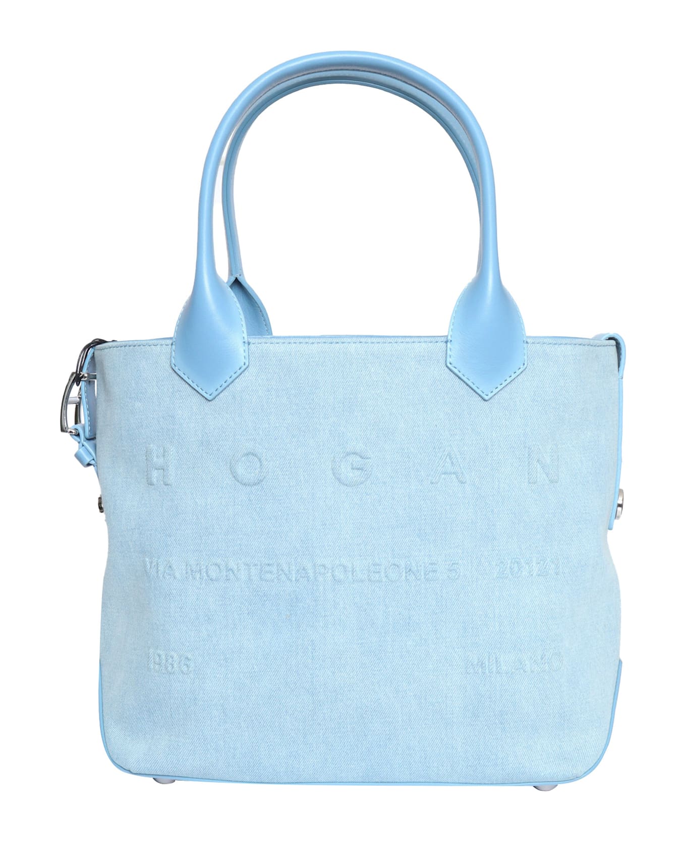 Hogan Script Media Embossed(denim) Bag 14x28x34 Cm - LIGHT BLUE