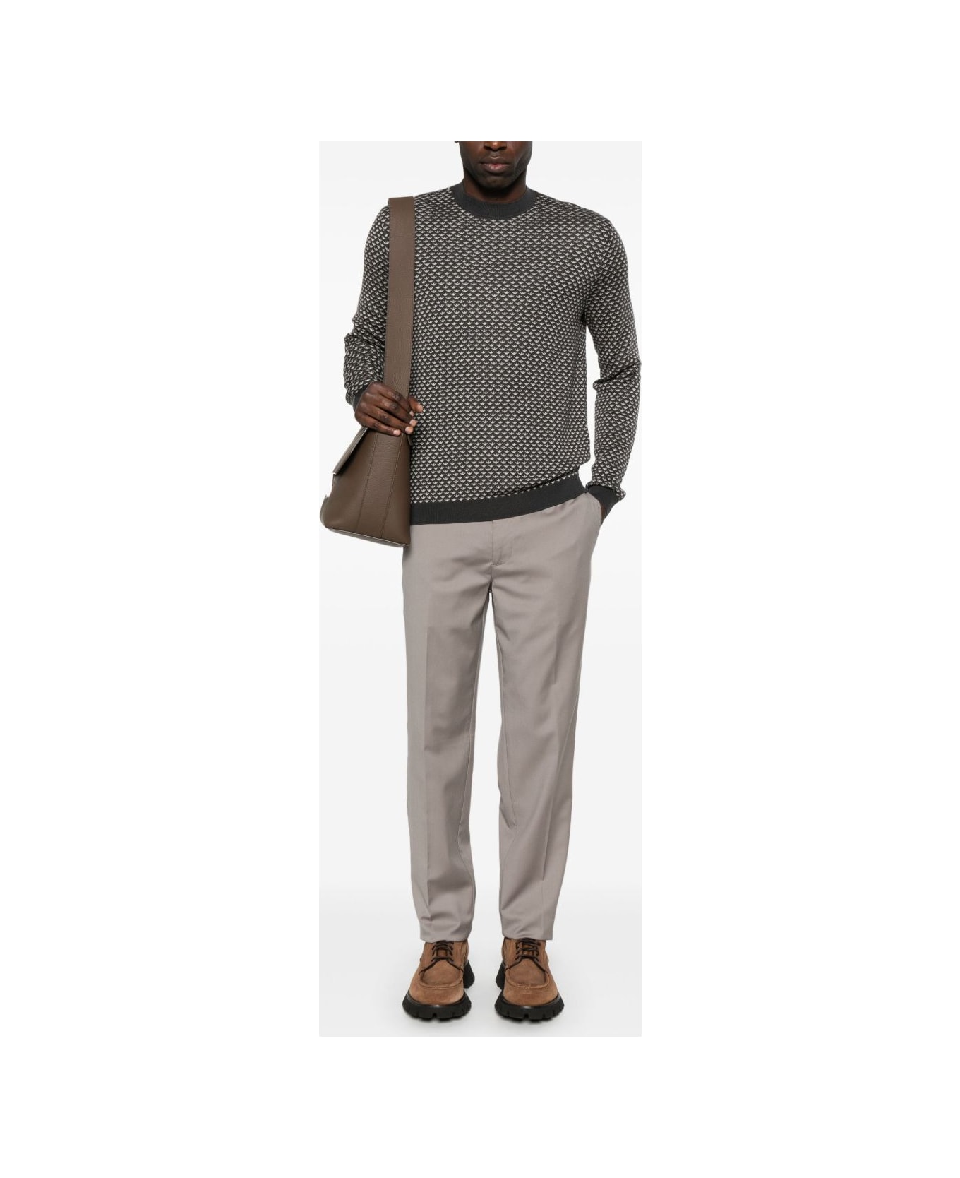 Emporio Armani Allover Logo Wool Blend Sweater - Black