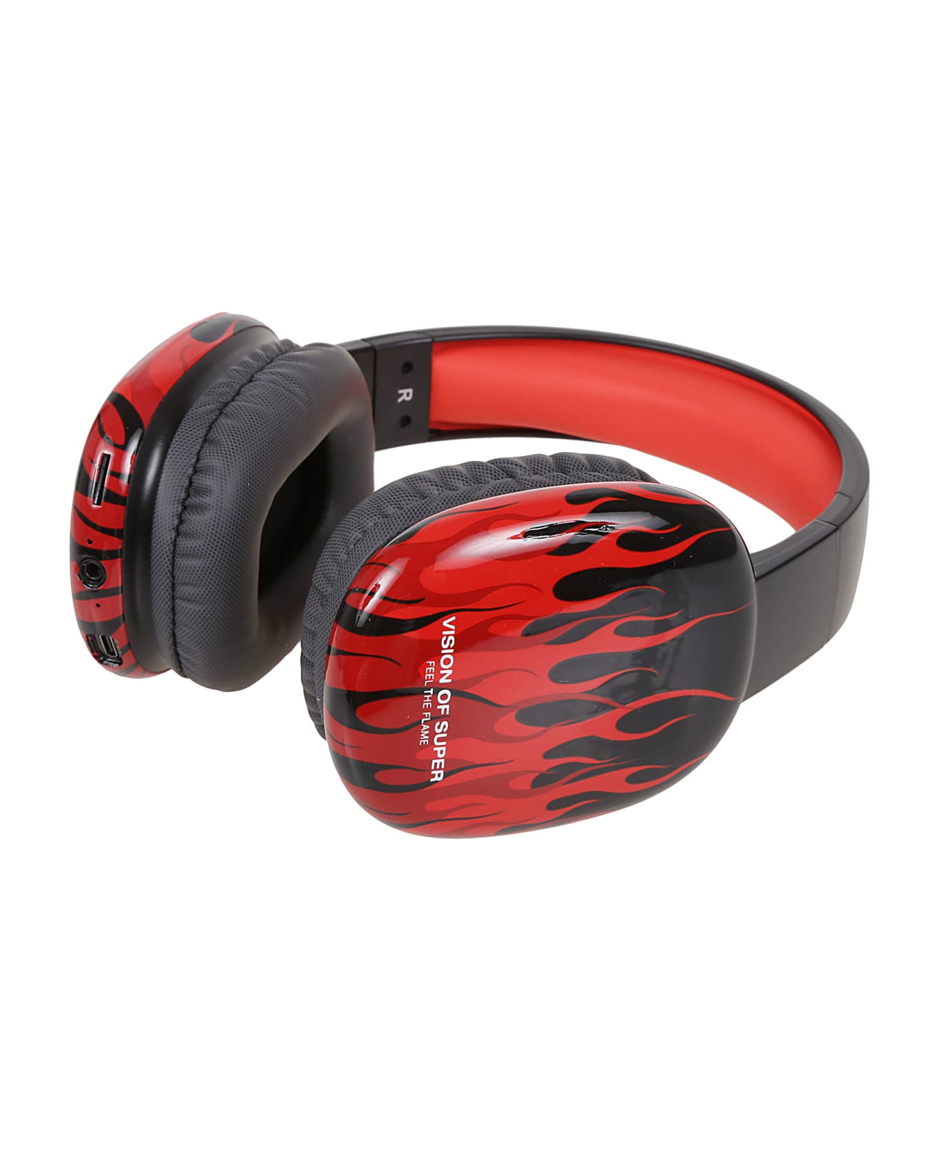 Vision of Super Black Headphones With Red Flames And White Logo - Black リング