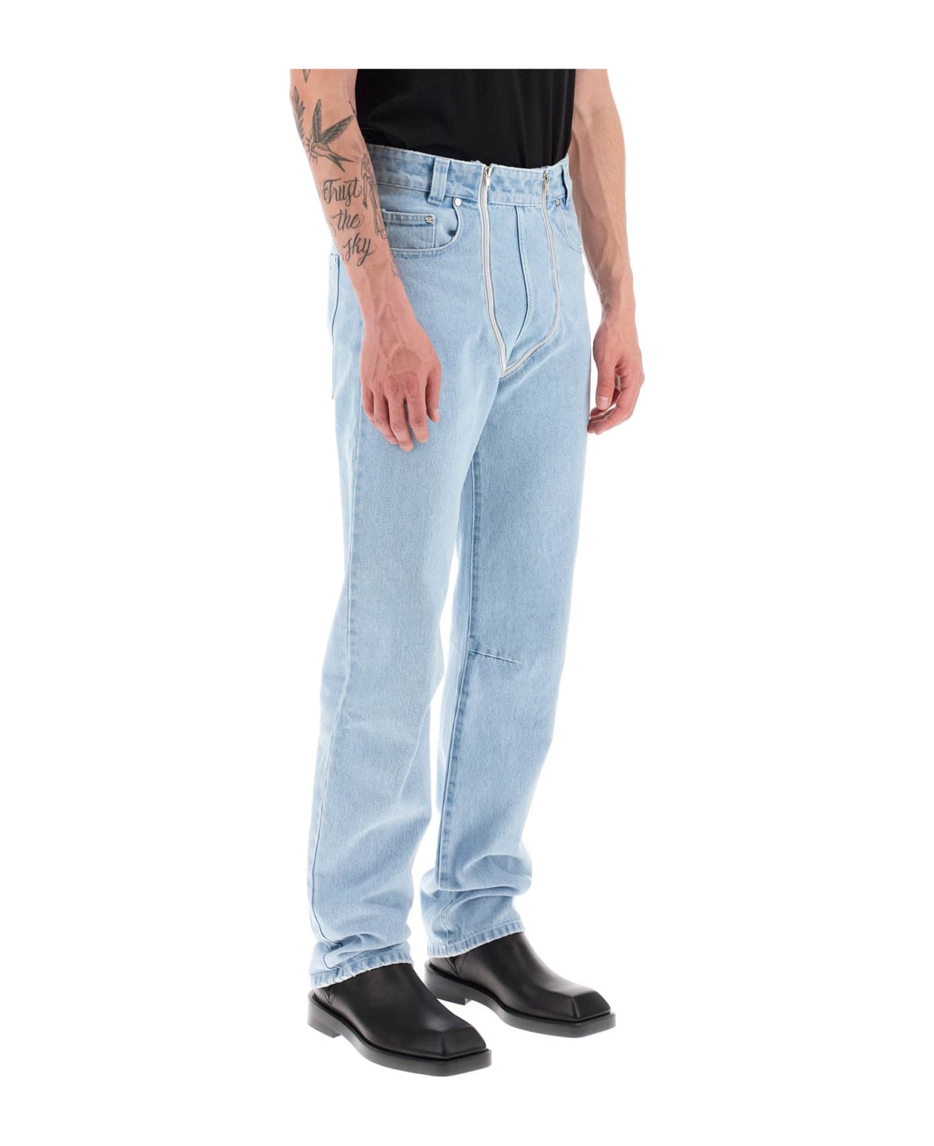 GMBH Straight Leg Jeans With Double Zipper - LIGHT INDIGO BLUE (Light blue) デニム