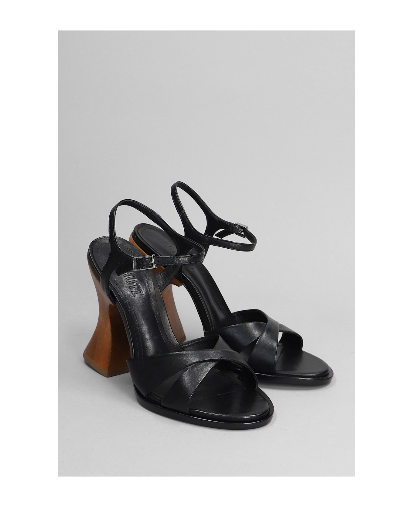 Schutz Hilda Curve Sandals In Black Leather - black