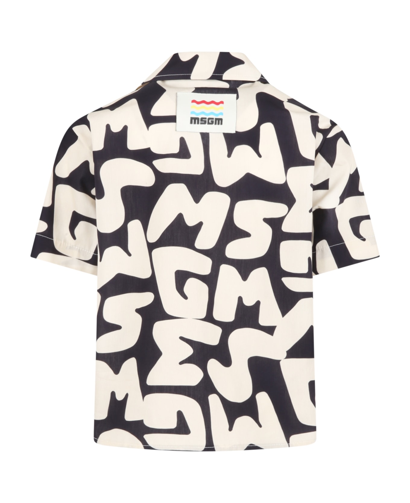 MSGM Black Shirt For Boy With Ivory Logo - Multicolor