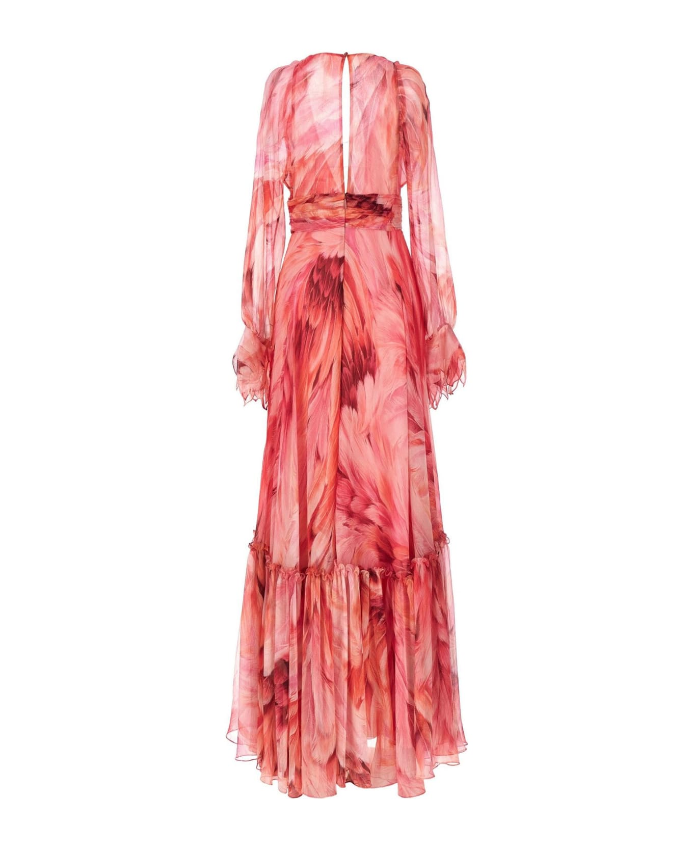 Roberto Cavalli Plumage Silk Dress - Fuchsia