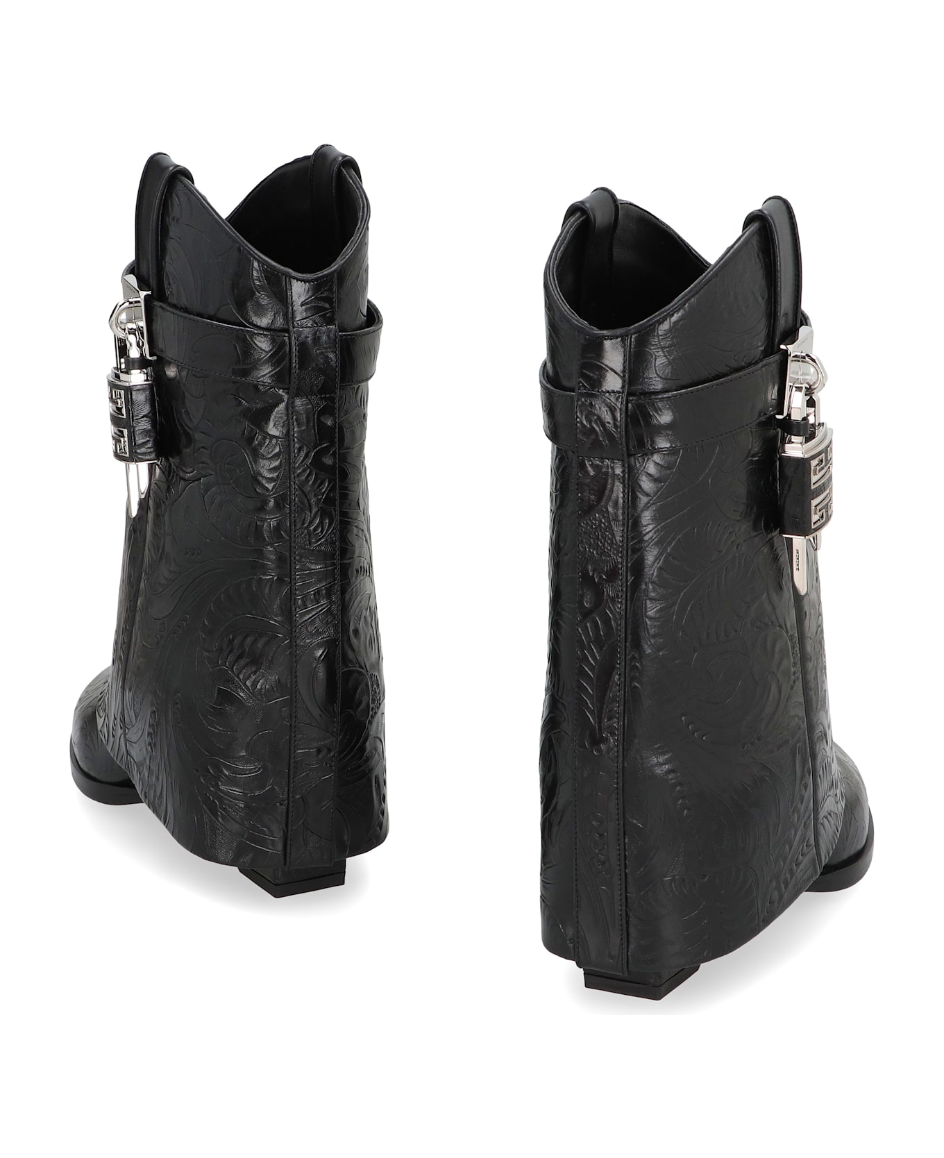 Givenchy Shark Lock Cowboy Leather Ankle Boots - black