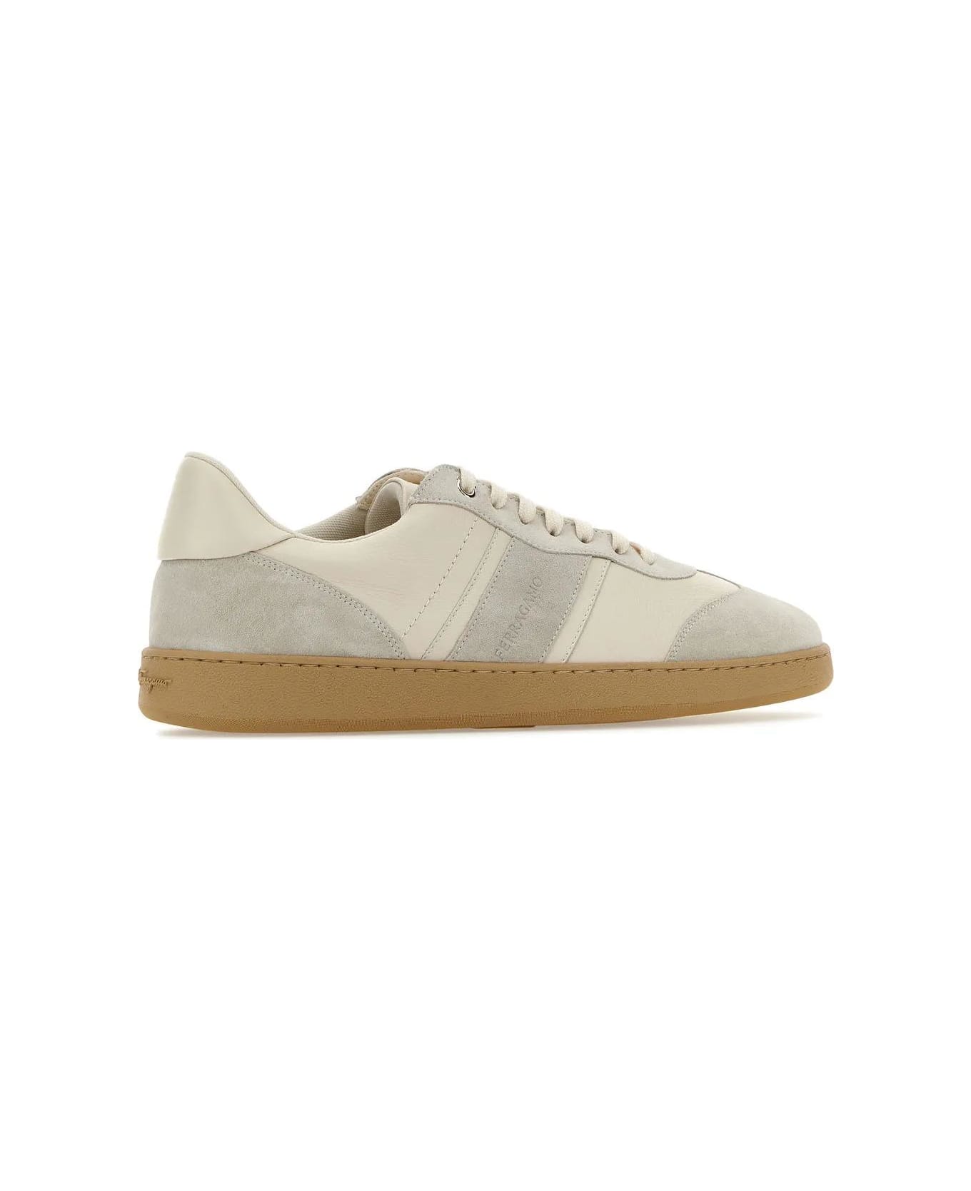Ferragamo Two-tone Leather And Suede Achille Sneakers - White