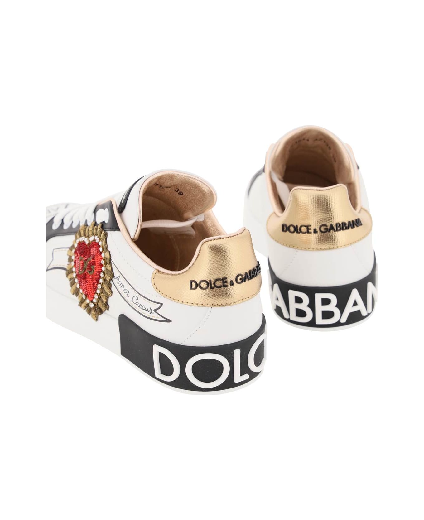Dolce 
Gabbana Portofino Sneakers With Dg Heart - Bianco