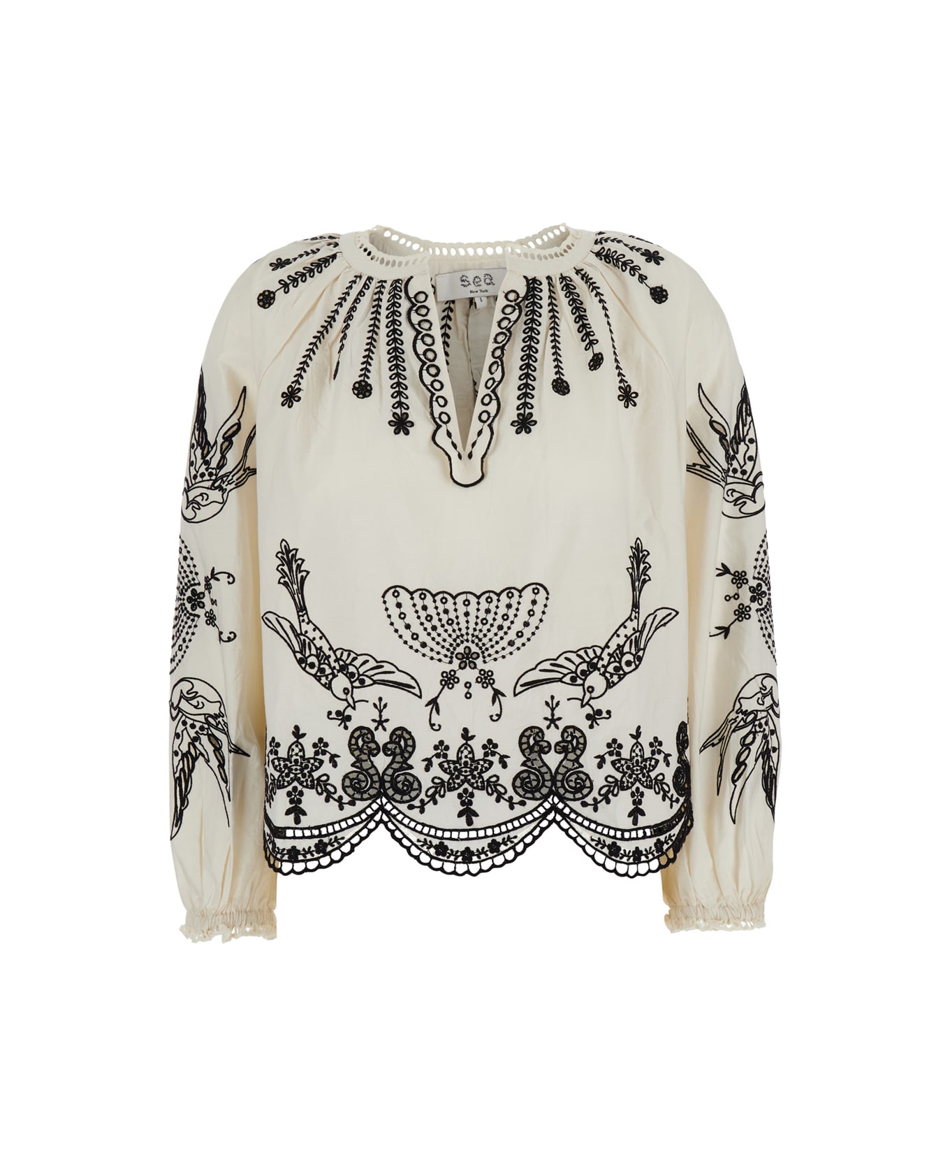Sea New York White Blouse With V Neck And All-over Kingsley Embroidery In Cotton Woman - White