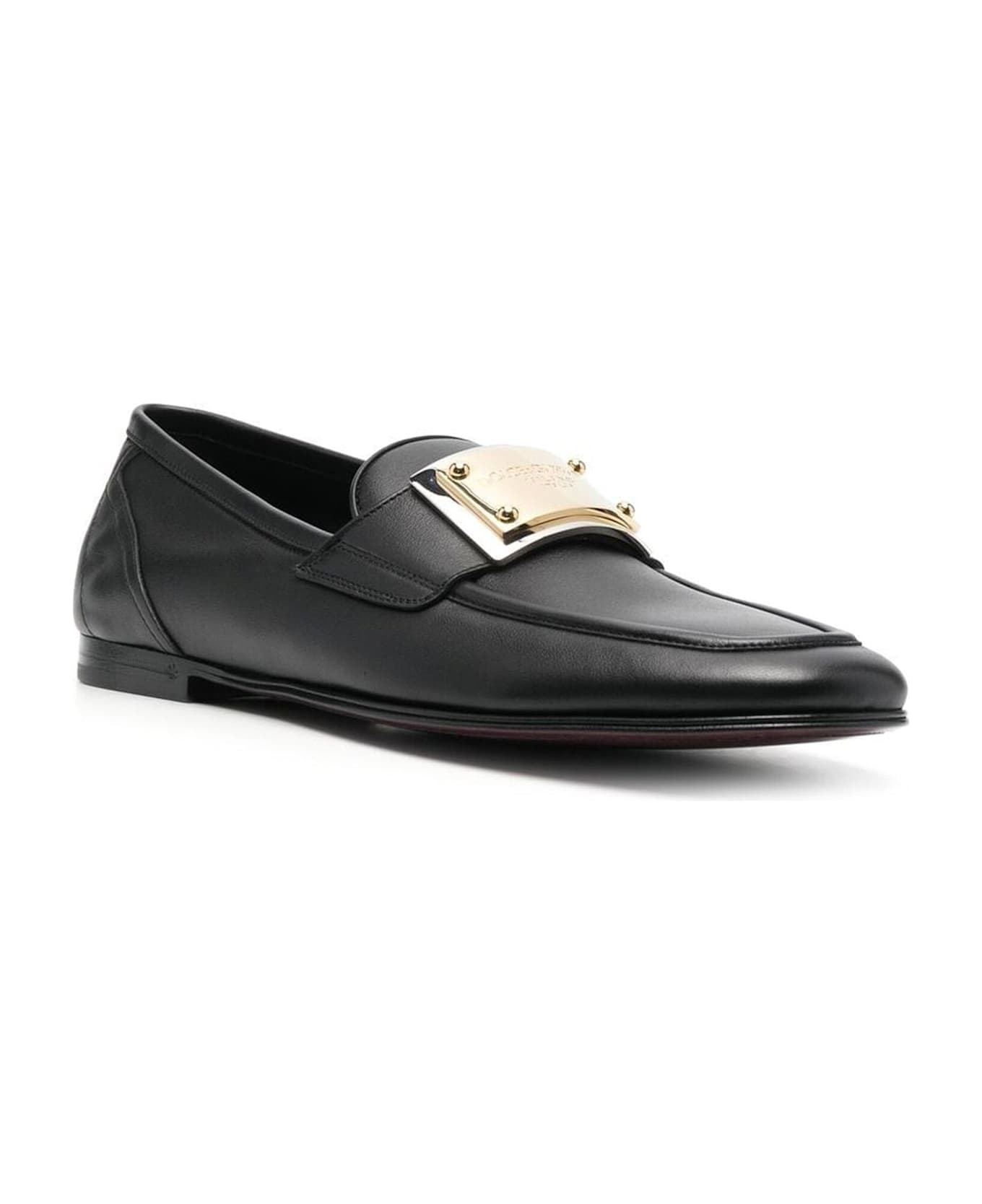 Dolce & Gabbana Leather Logo Loafers - Black