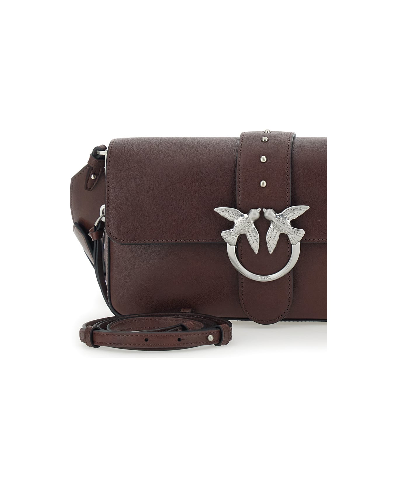 Pinko 
love One
 Brown Crossbody Bag With Love Birds Buckle And Adjustable Shoulder Strap In Leather Woman - Brown