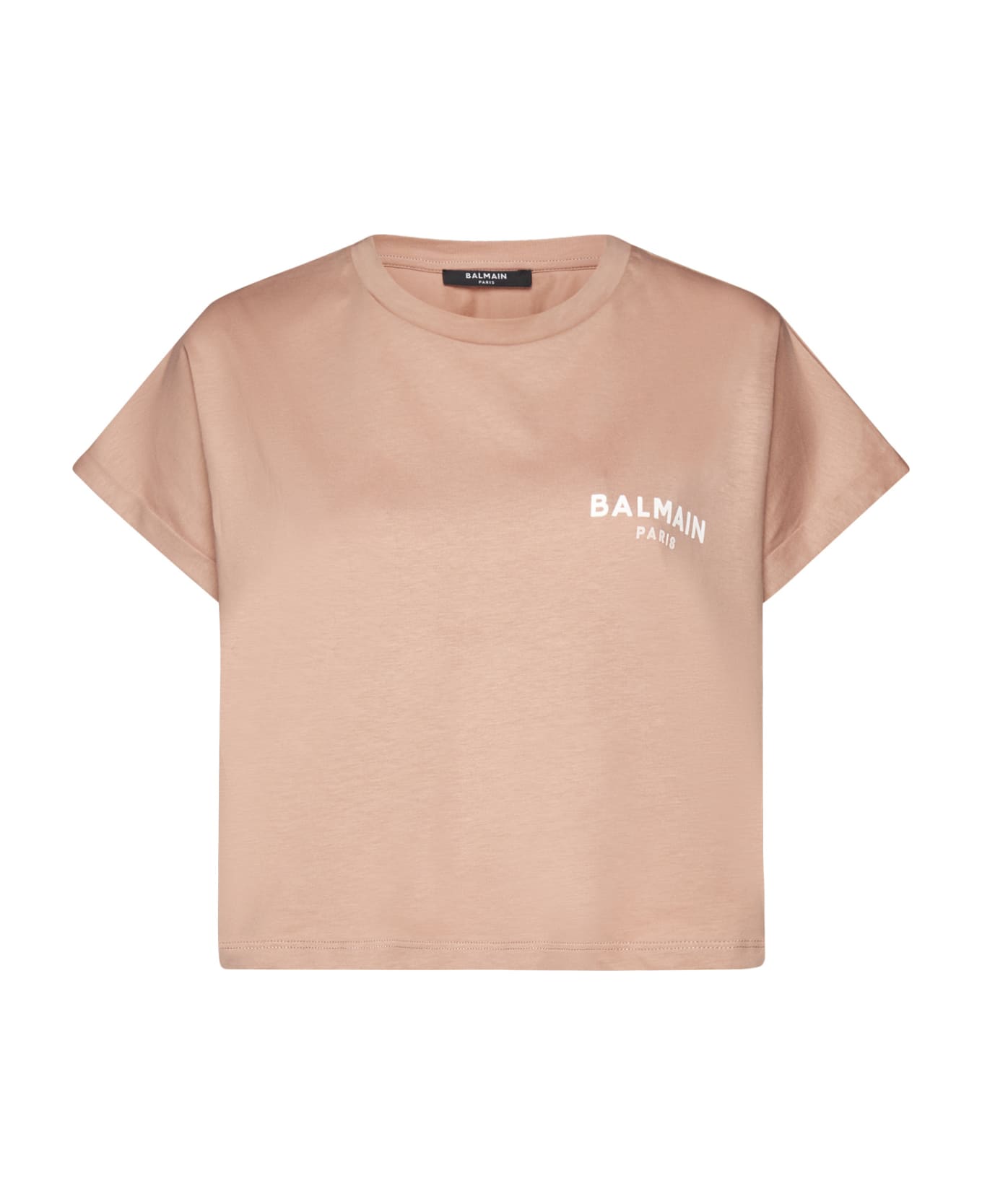 Balmain Contrasting Logo Cropped T-shirt - Gib Nude Fonce Naturel Tシャツ