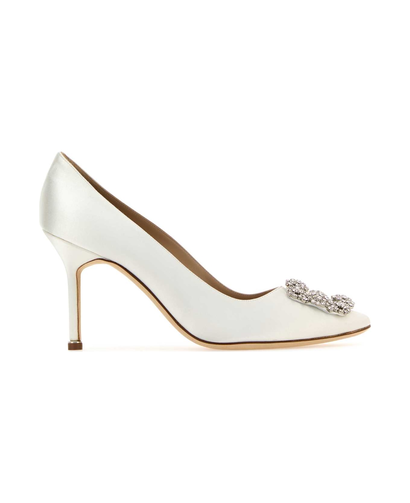 Manolo Blahnik White Satin Hangisi Pumps - MCRM