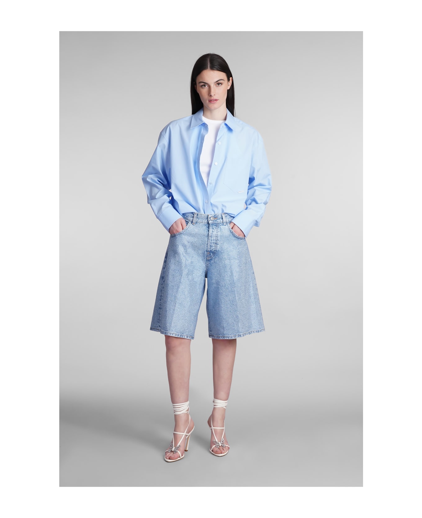 Haikure Becky Shorts In Blue Cotton - blue