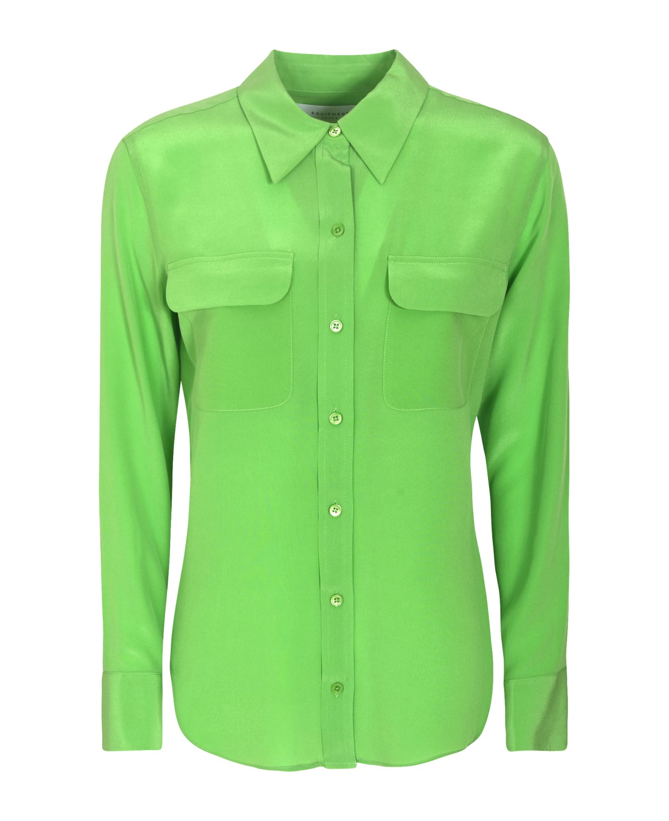 Equipment Round Hem Patched Pocket Plain Shirt - Vibrant Green