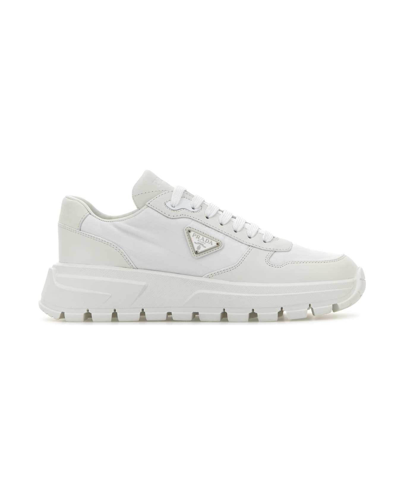 Prada White Leather And Nylon Sneakers - White