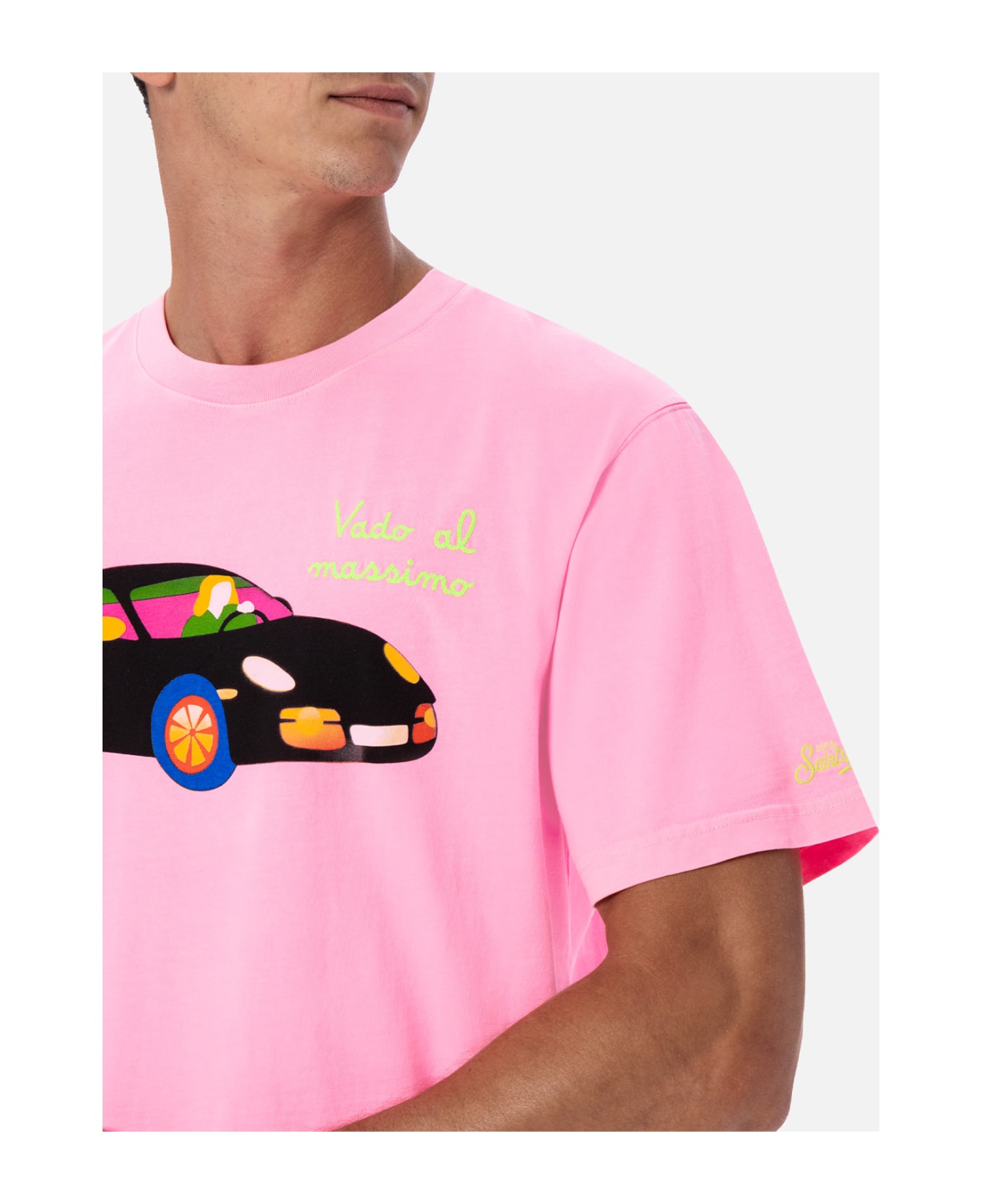 MC2 Saint Barth Man Cotton T-shirt With Lodola Placed Print And Embroidery | Marco Lodola Special Edition - FLUO