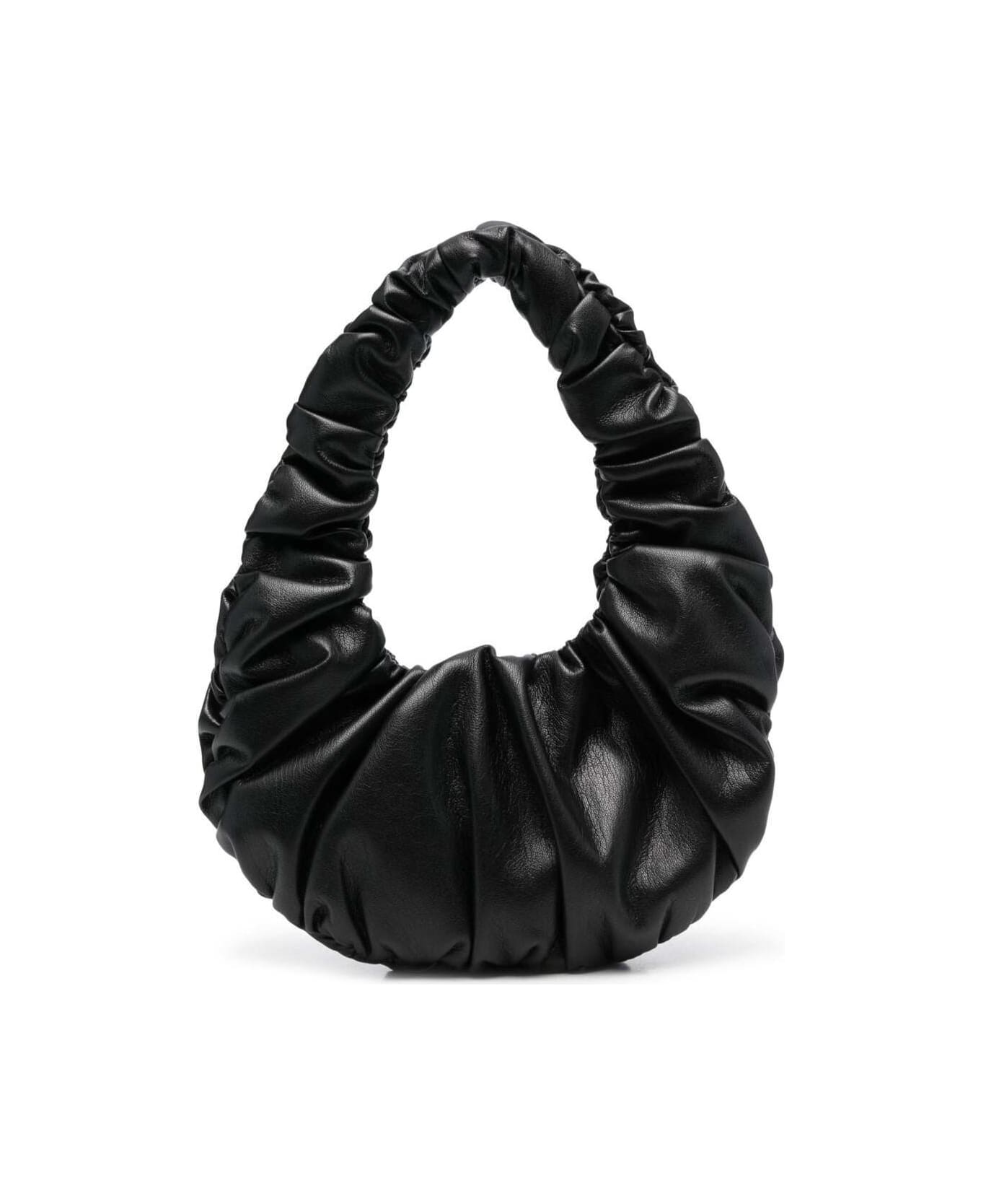 Nanushka 'anja' Black Baguette Mini Bag With Hobo Handle In Ruched Vegan Leather Woman Nanushka - Black