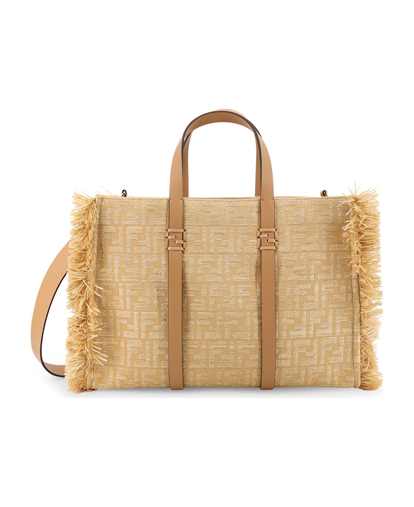 Fendi Summer Tote Rafia Shoulder Bag With All-over Ff Logo - NATUR+MIELE SC+OS