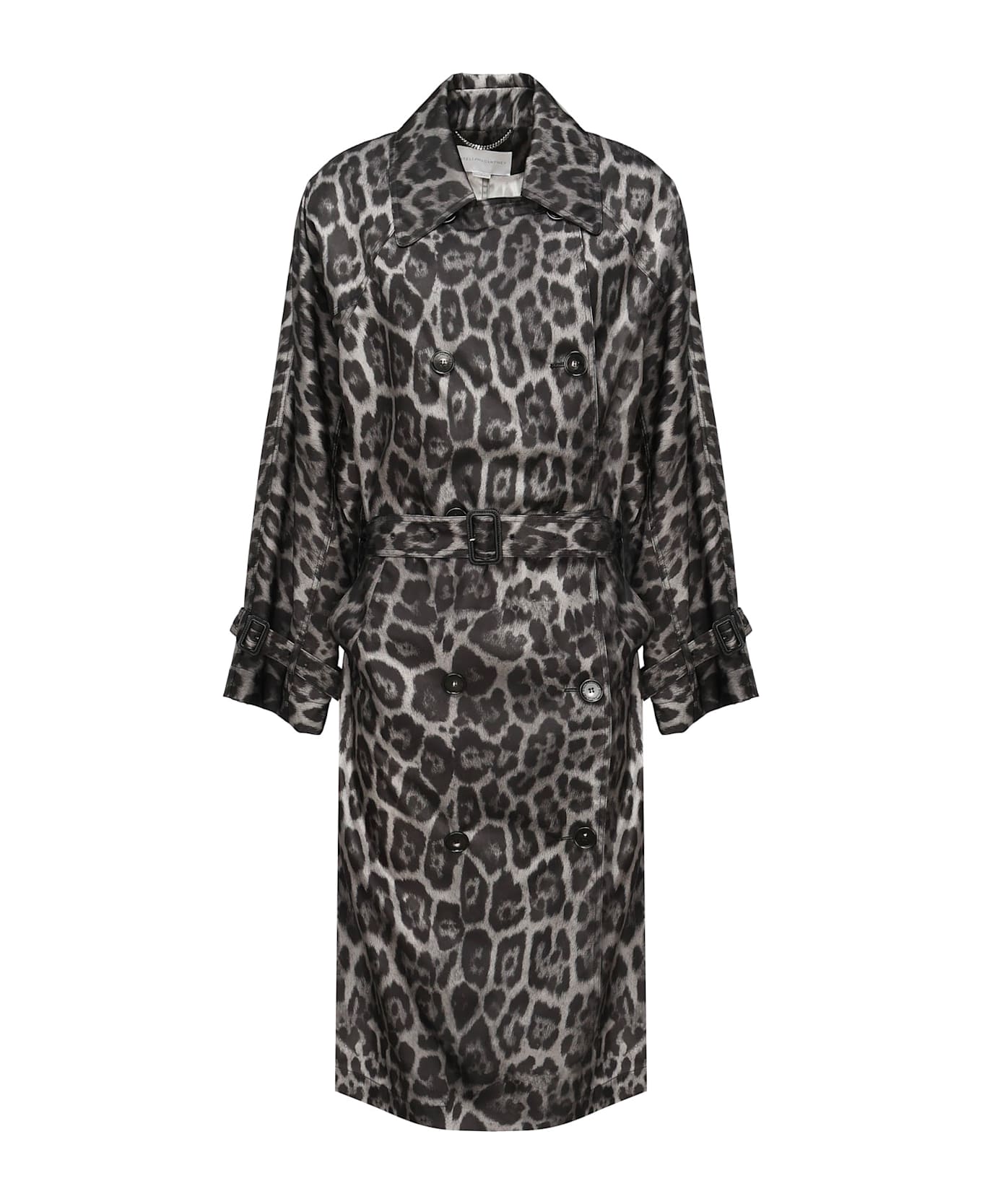 Stella McCartney Beltd Trench Coat With Leopard Print - Grey