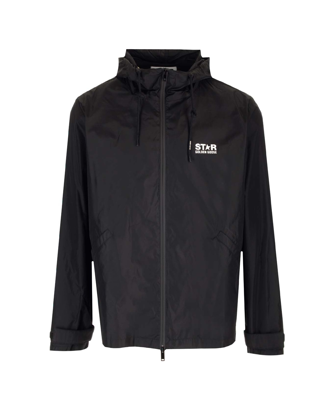 Golden Goose Windbreaker With Logo - BLACK/WHITE