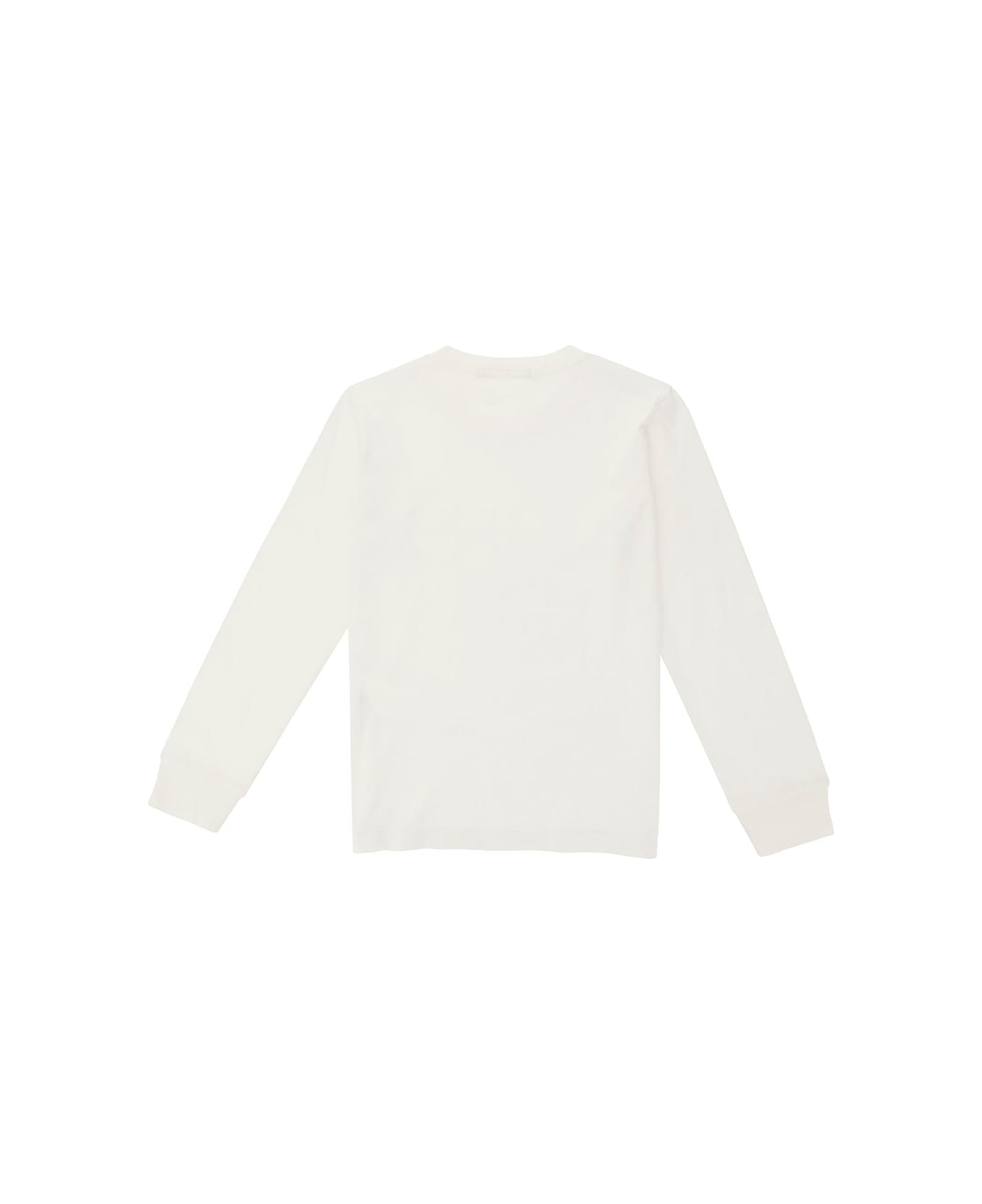 Stone Island Junior White Crewneck Sweater With Logo Patch In Cotton Boy - White