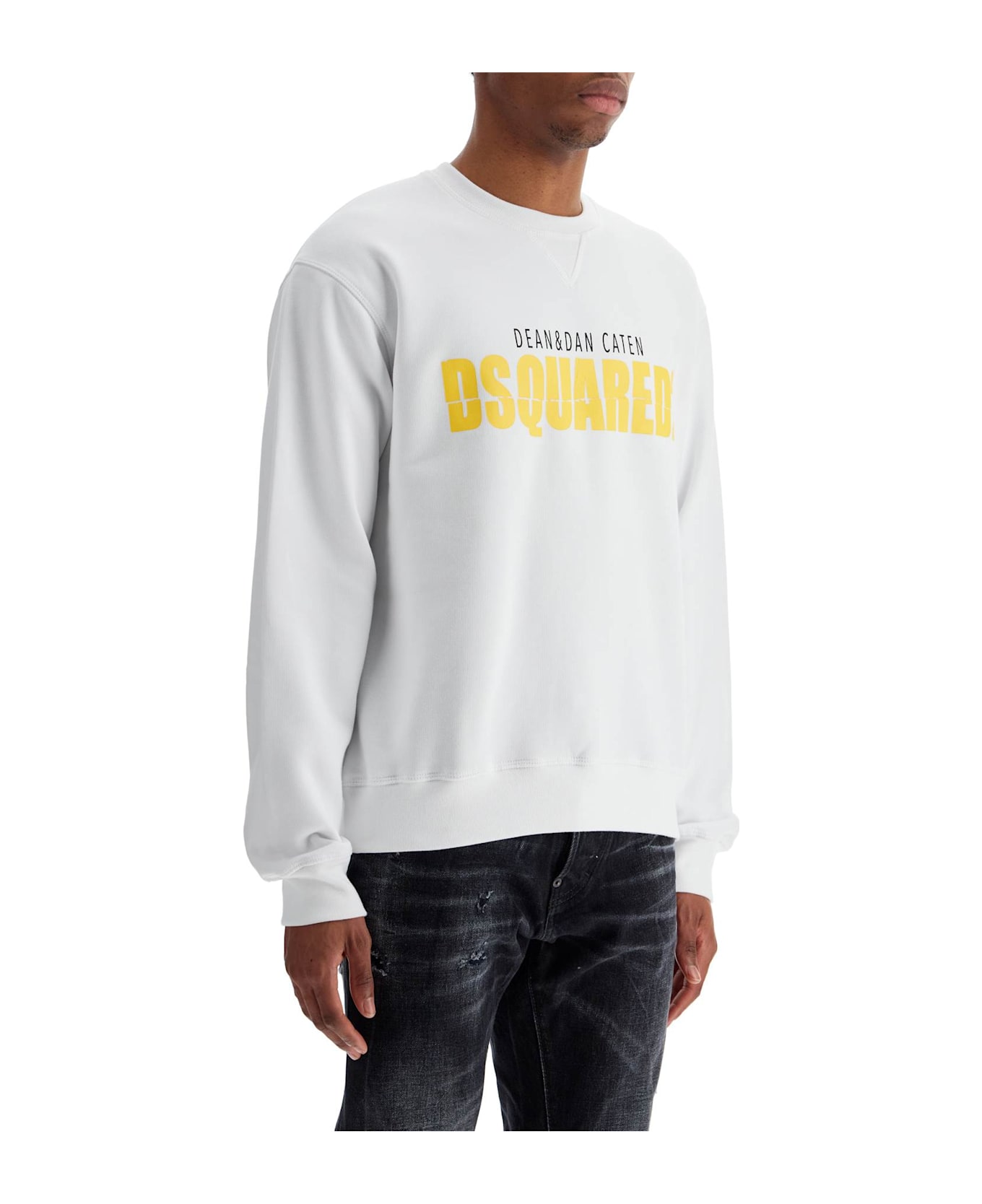 Dsquared2 White Cotton Sweatshirt With Distinctive Yellow Logo - WHITE (White)