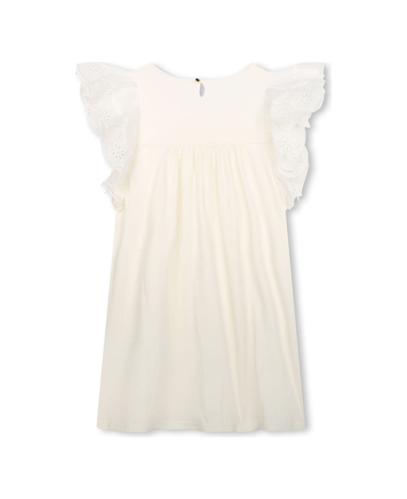Chloé Cream White Dress With Cap Sleeves In Cotton Girl - White ワンピース＆ドレス