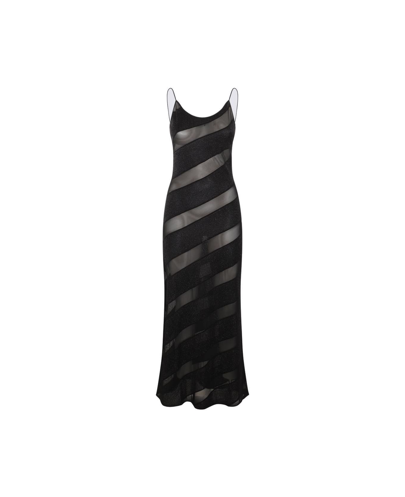 Oseree Twist Sheer Scoop Neck Maxi Dress - Black