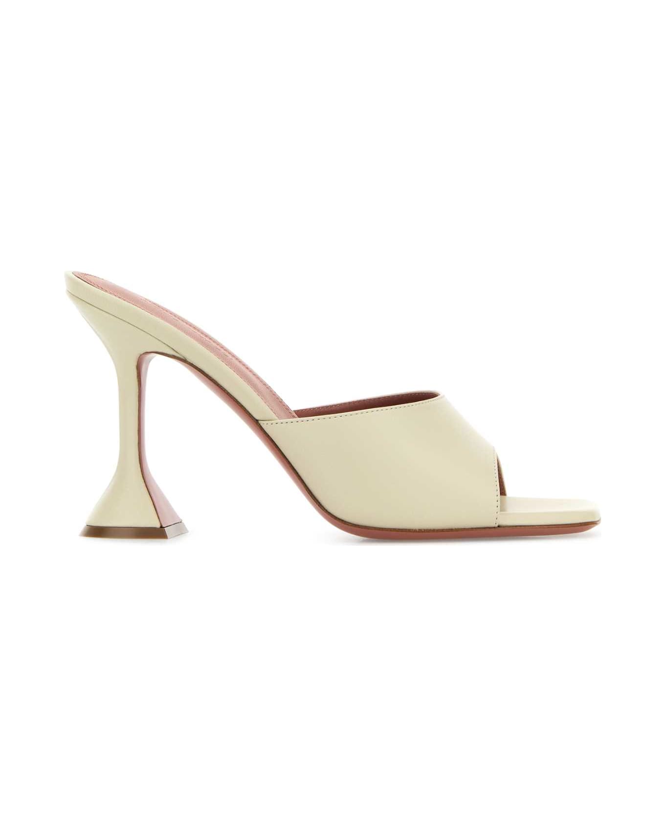 Amina Muaddi Sand Nappa Leather Lupita Mules - ALMOND95MMCLHEEL